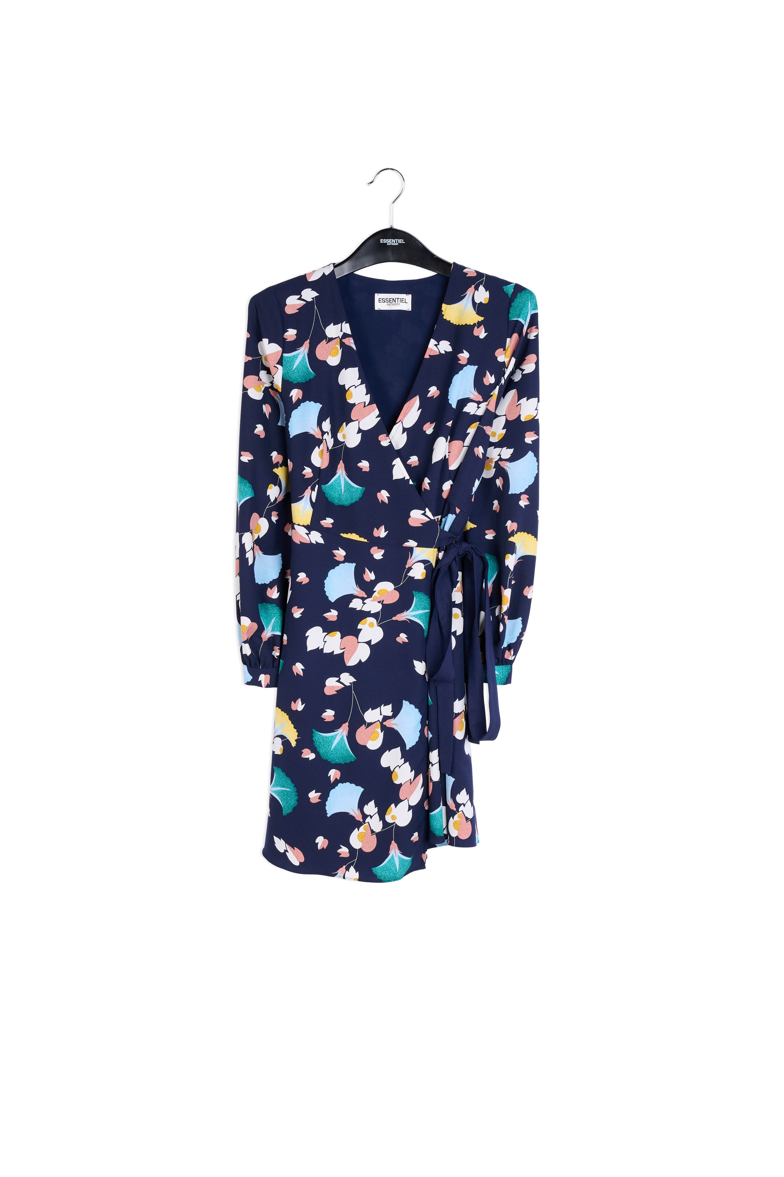 Black wrap dress with flower print RE—SSENTIEL | Essentiel second hand
