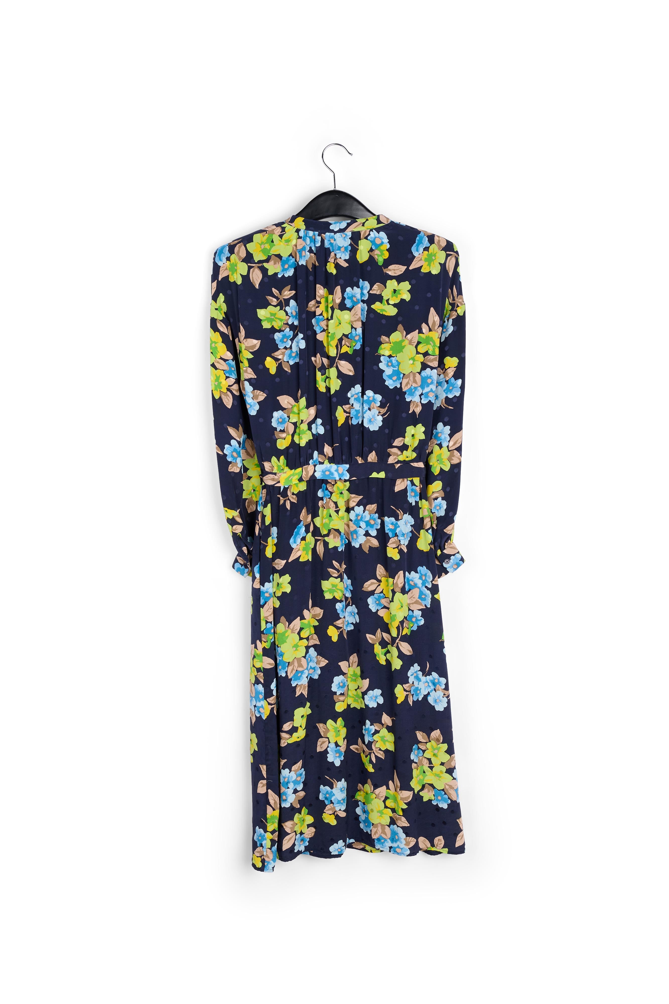 Dark blue floral and polka dot silk shirt dress RE—SSENTIEL | Essentiel second hand