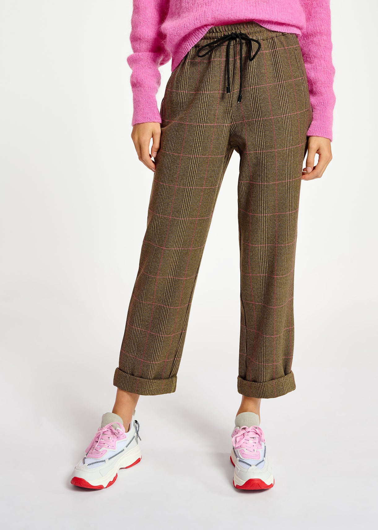 Brown pants with beige and pink check motif RE—SSENTIEL | Essentiel second hand
