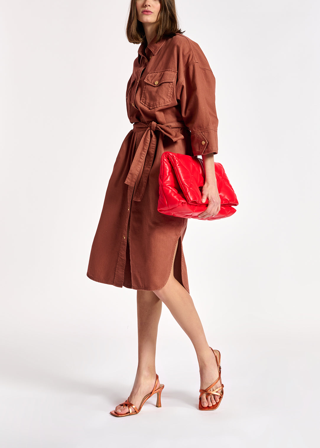 Robe chemise en denim brun RE—SSENTIEL | Essentiel second hand