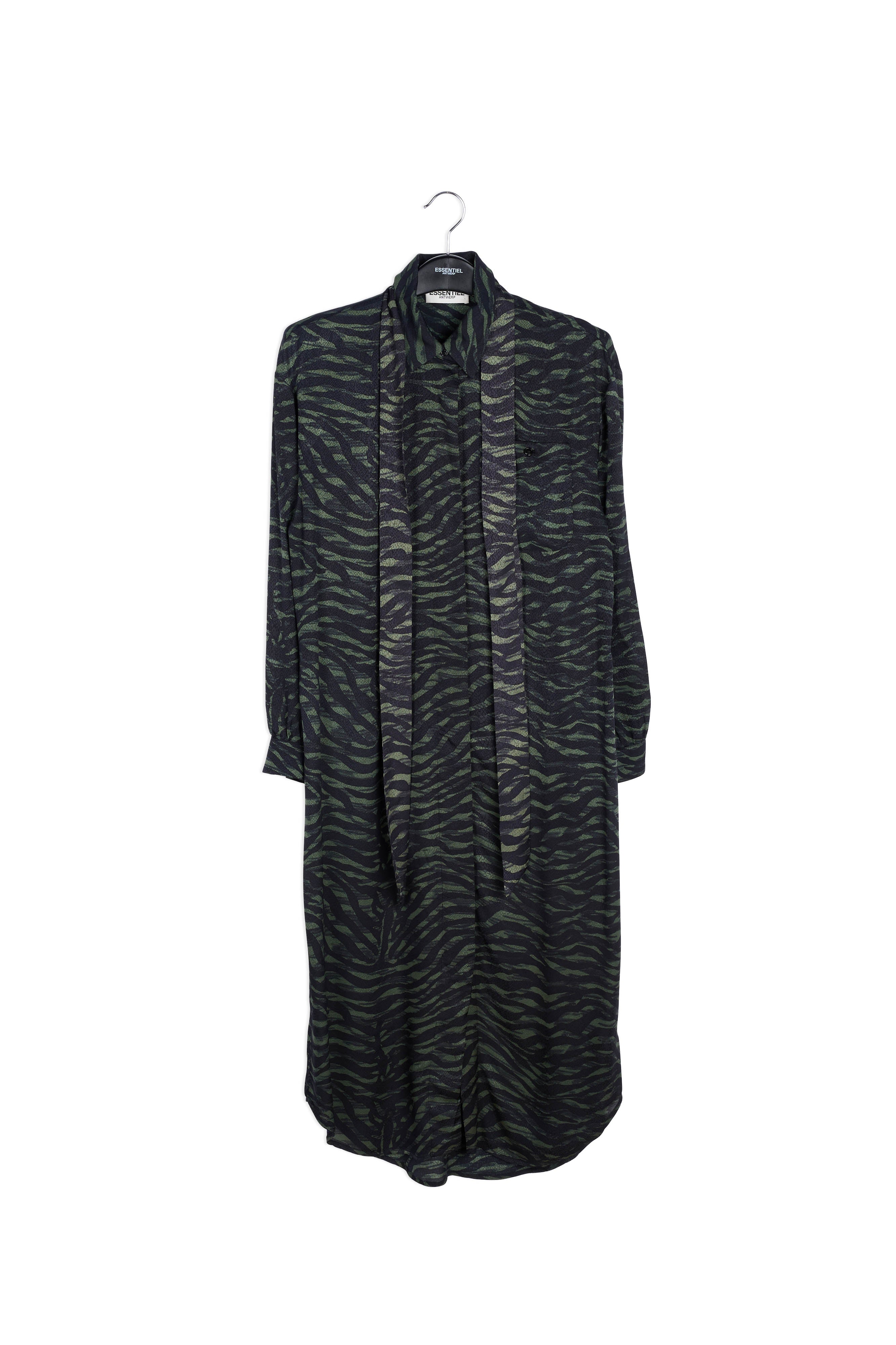 Green and black zebra print midi shirt dress RE—SSENTIEL | Essentiel second hand