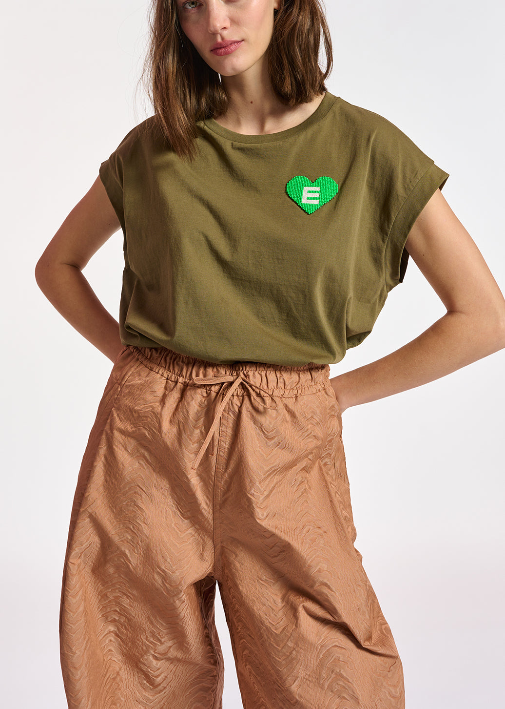 Lilac cotton t-shirt with bead embroidery detail RE—SSENTIEL | Essentiel second hand