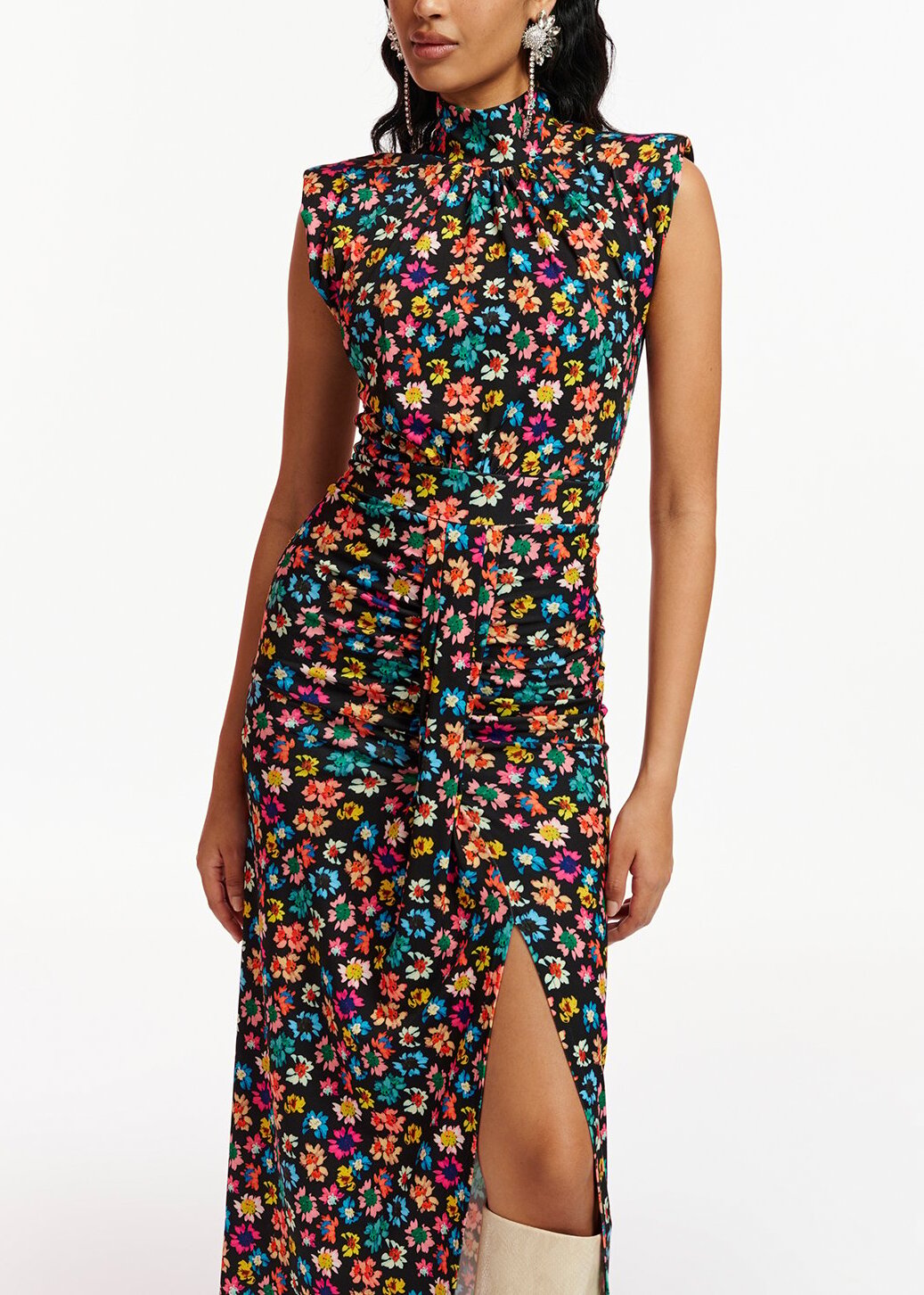 Robe midi en jersey stretch noir à  imprimé fleuri RE—SSENTIEL | Essentiel second hand