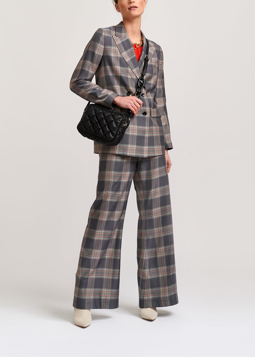 Grey plaid double-breasted blazer RE—SSENTIEL | Essentiel second hand