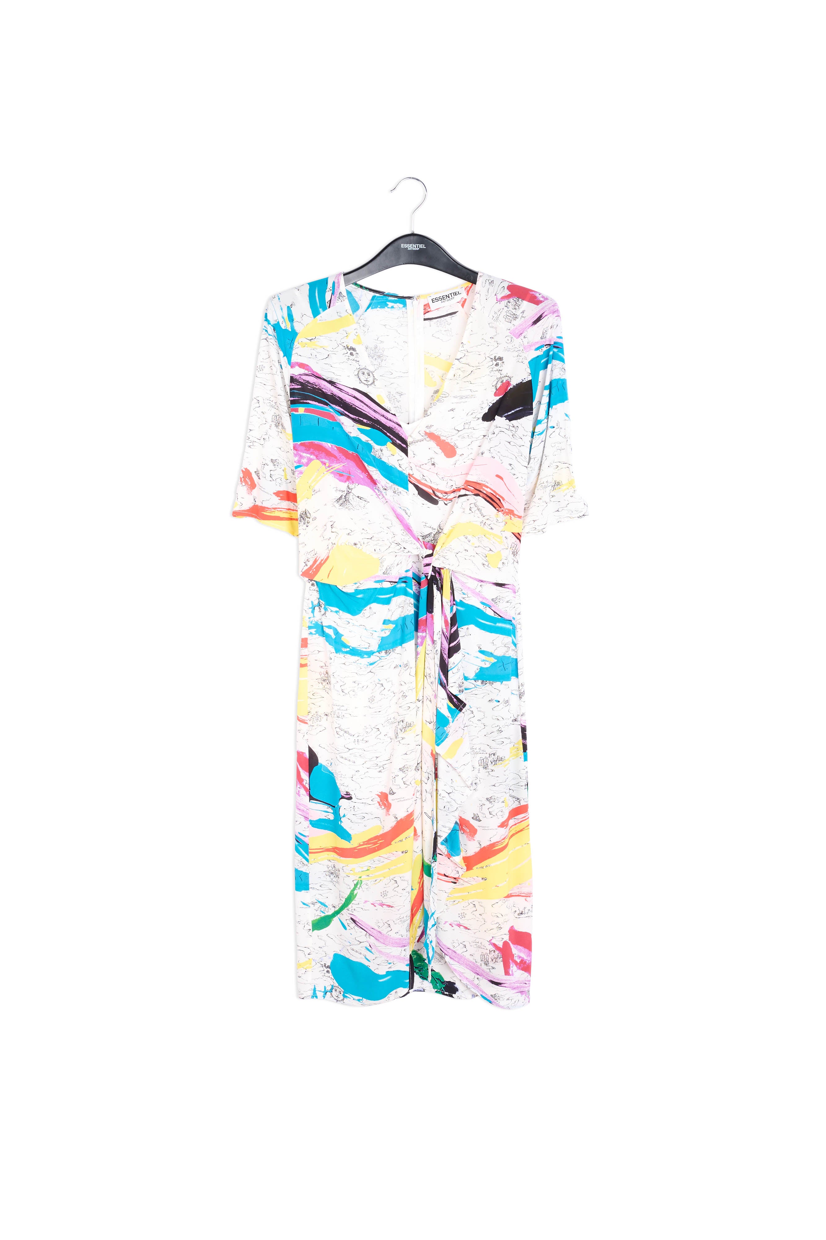 Gebroken witte midi-jurk met verfstrepen RE—SSENTIEL | Essentiel second hand