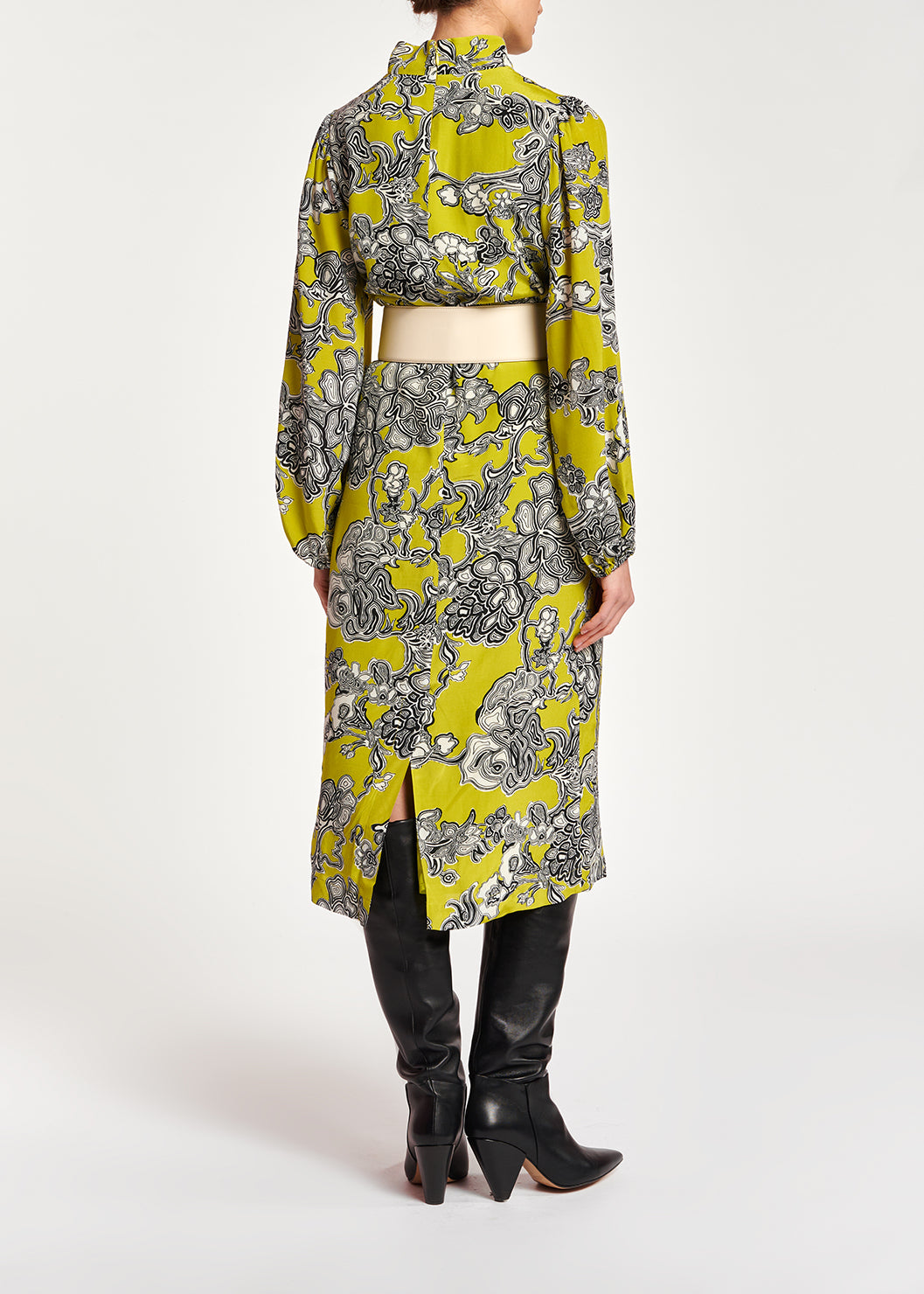 Lime green floral-print midi dress RE—SSENTIEL | Essentiel second hand