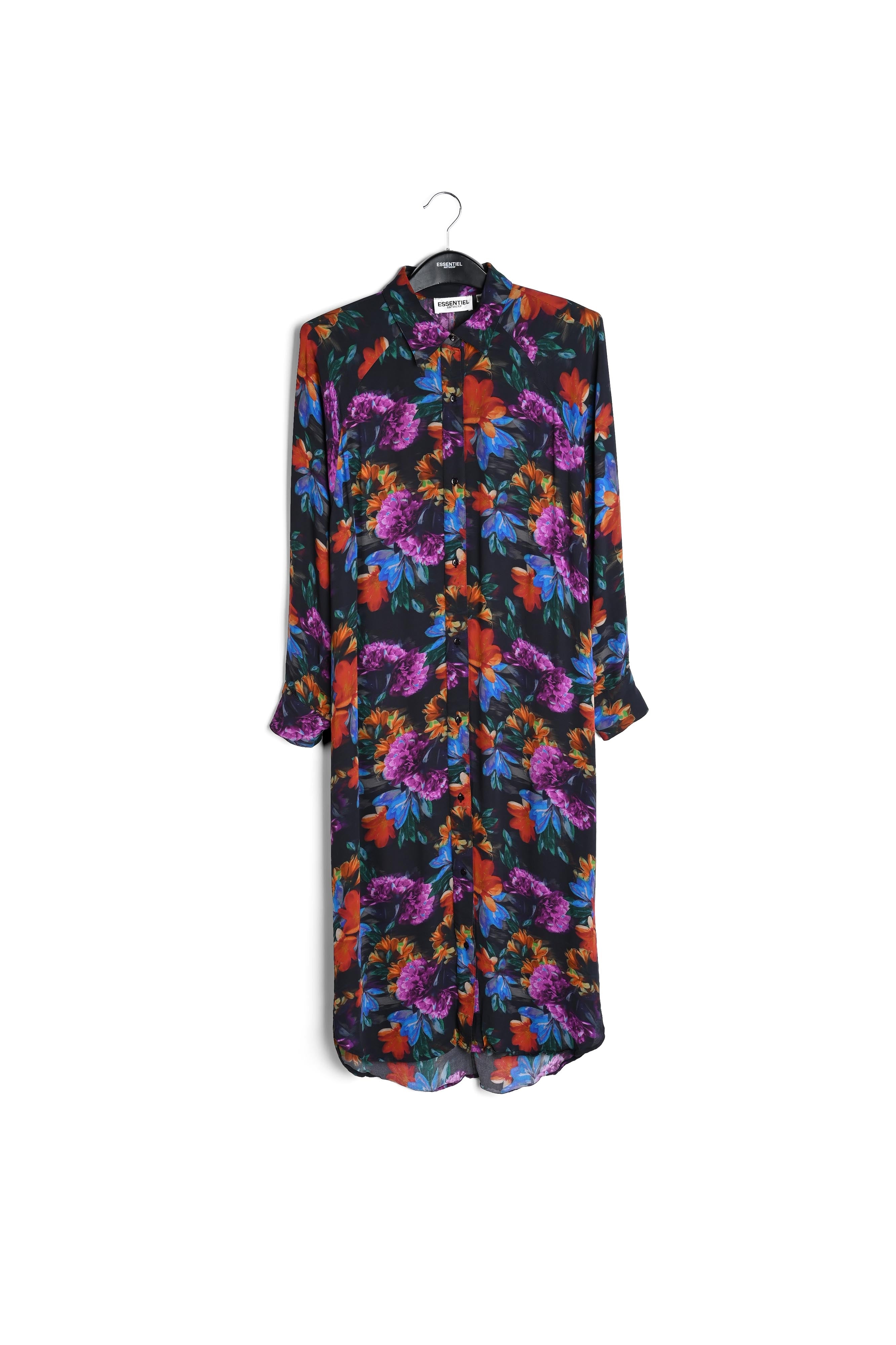 Hemdjurk met antracietgrijze, blauwe en oranje bloemenprint RE—SSENTIEL | Essentiel second hand