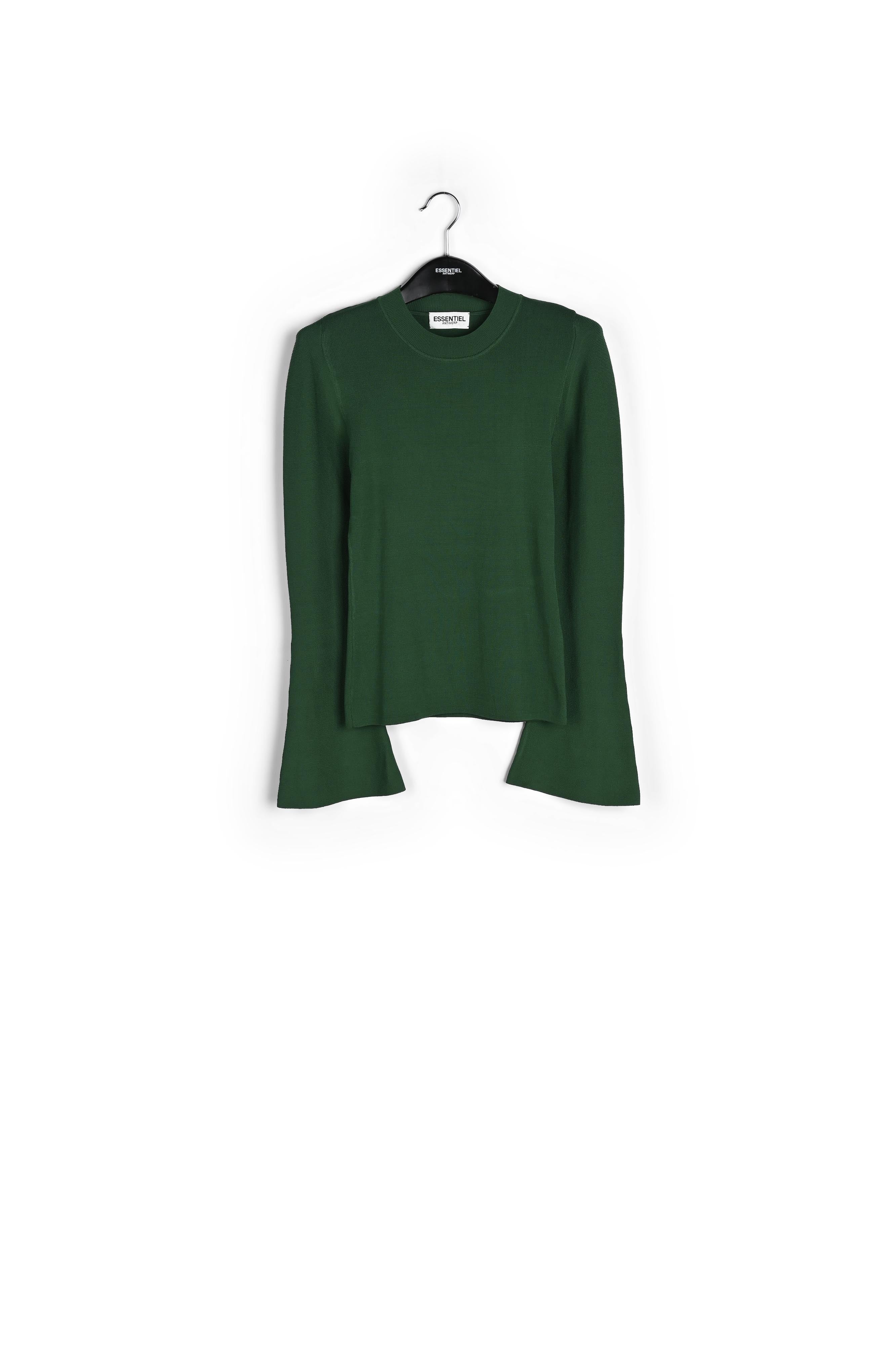 Pull ajusté en tricot vert foncé à manches trompettes RE—SSENTIEL | Essentiel second hand