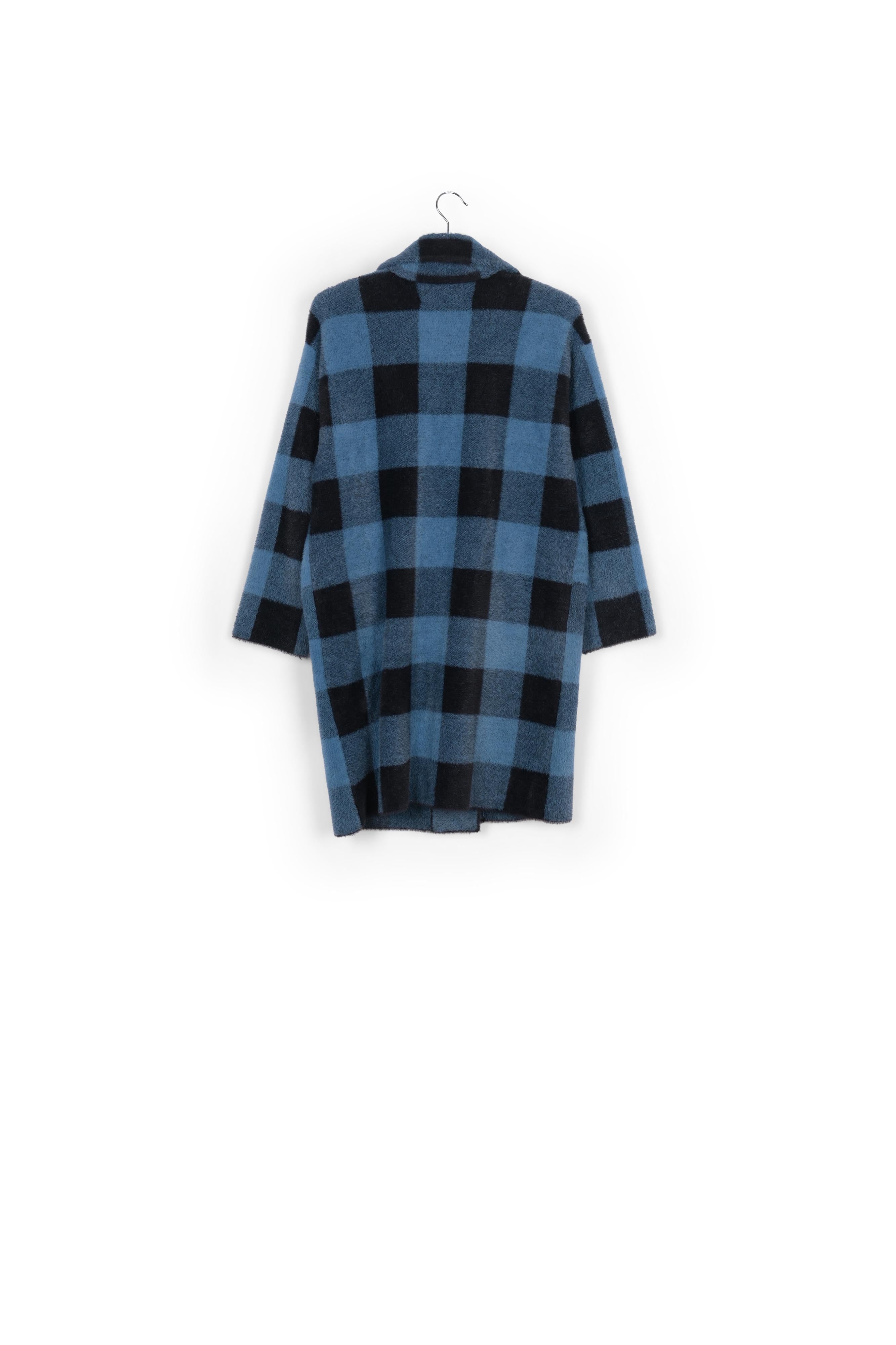 Black and blue check knitted coat RE—SSENTIEL | Essentiel second hand