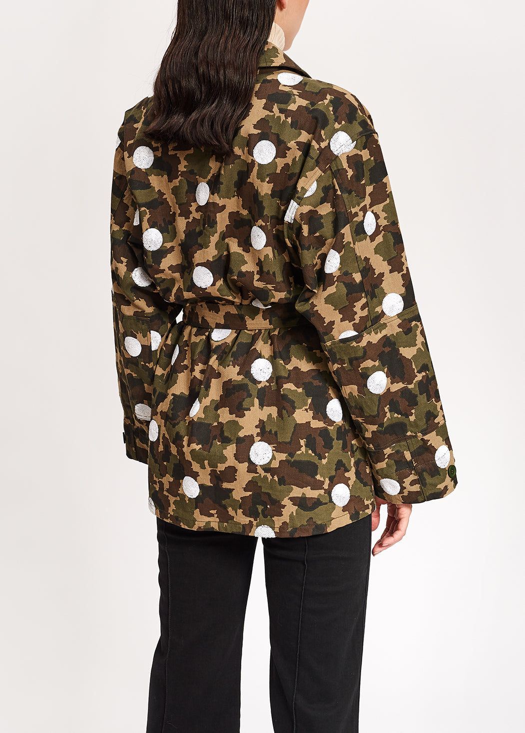 Camouflage-print cotton jacket with white sequin polka dots RE—SSENTIEL | Essentiel second hand