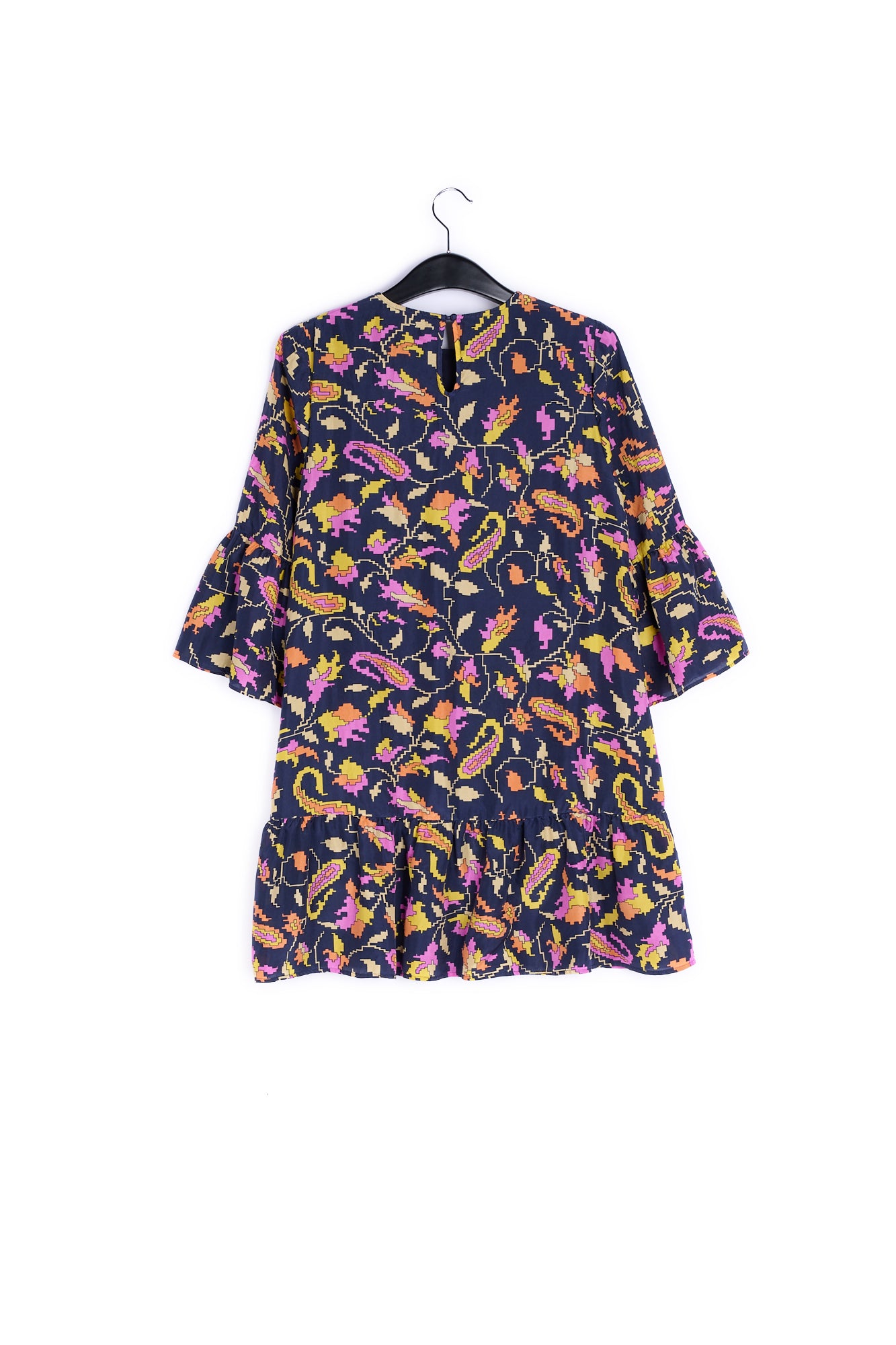 Bruine zijden gebloemde mini-jurk RE—SSENTIEL | Essentiel second hand