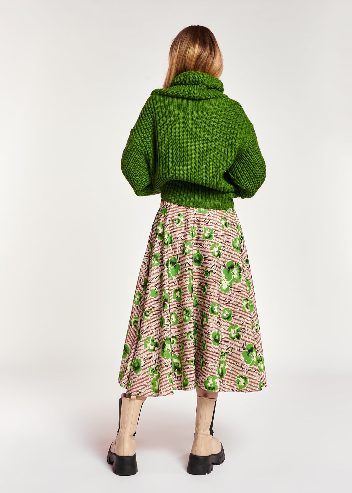 Stripe and green floral print A-line skirt RE—SSENTIEL | Essentiel second hand