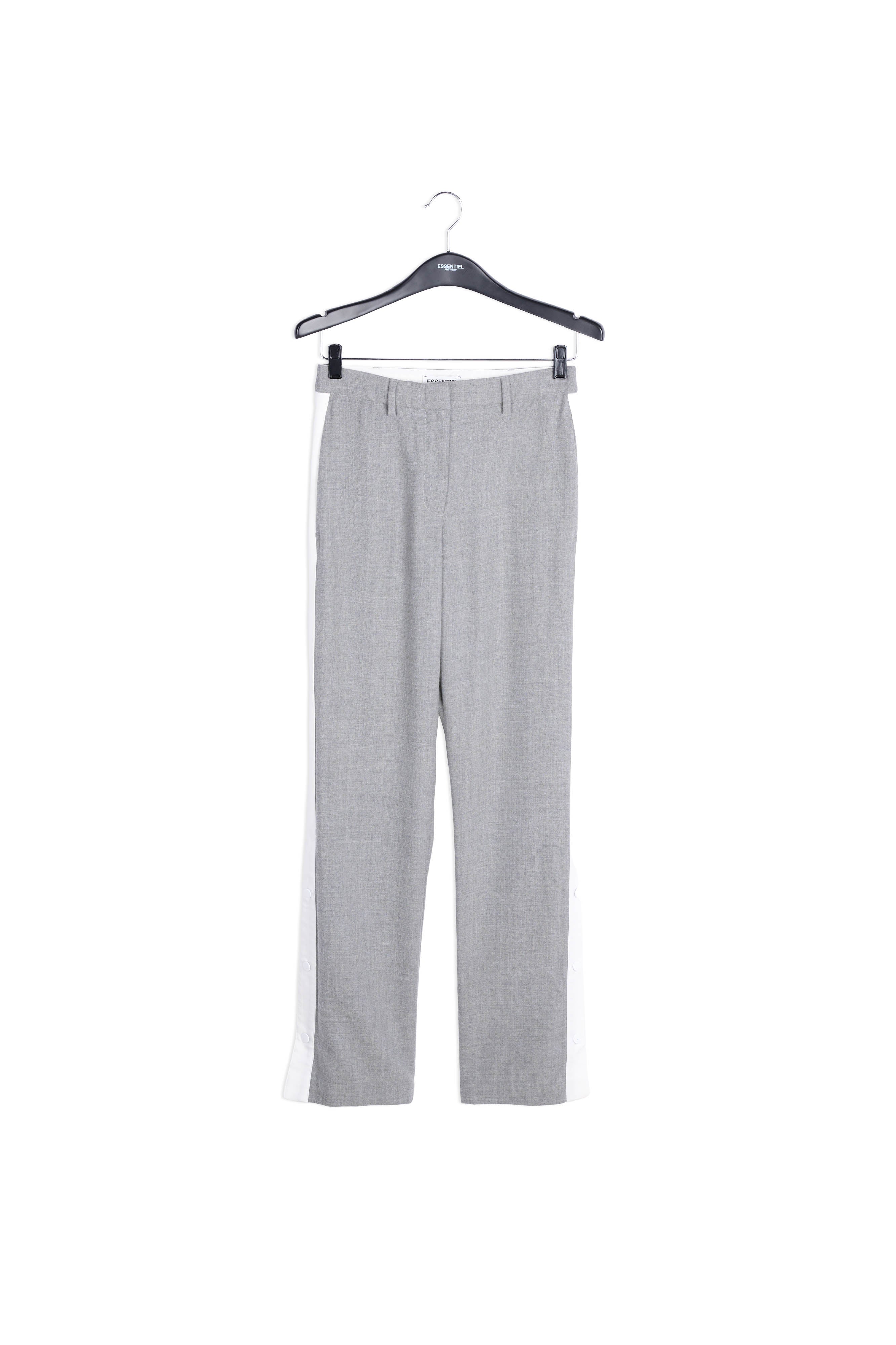 Donkergrijze wolmix broek met contrasterende streep RE—SSENTIEL | Essentiel second hand