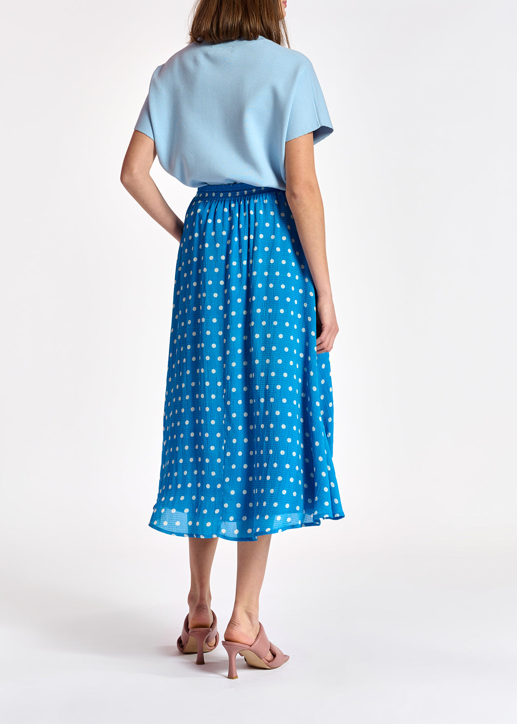 Jupe midi bleue à  pois blancs RE—SSENTIEL | Essentiel second hand