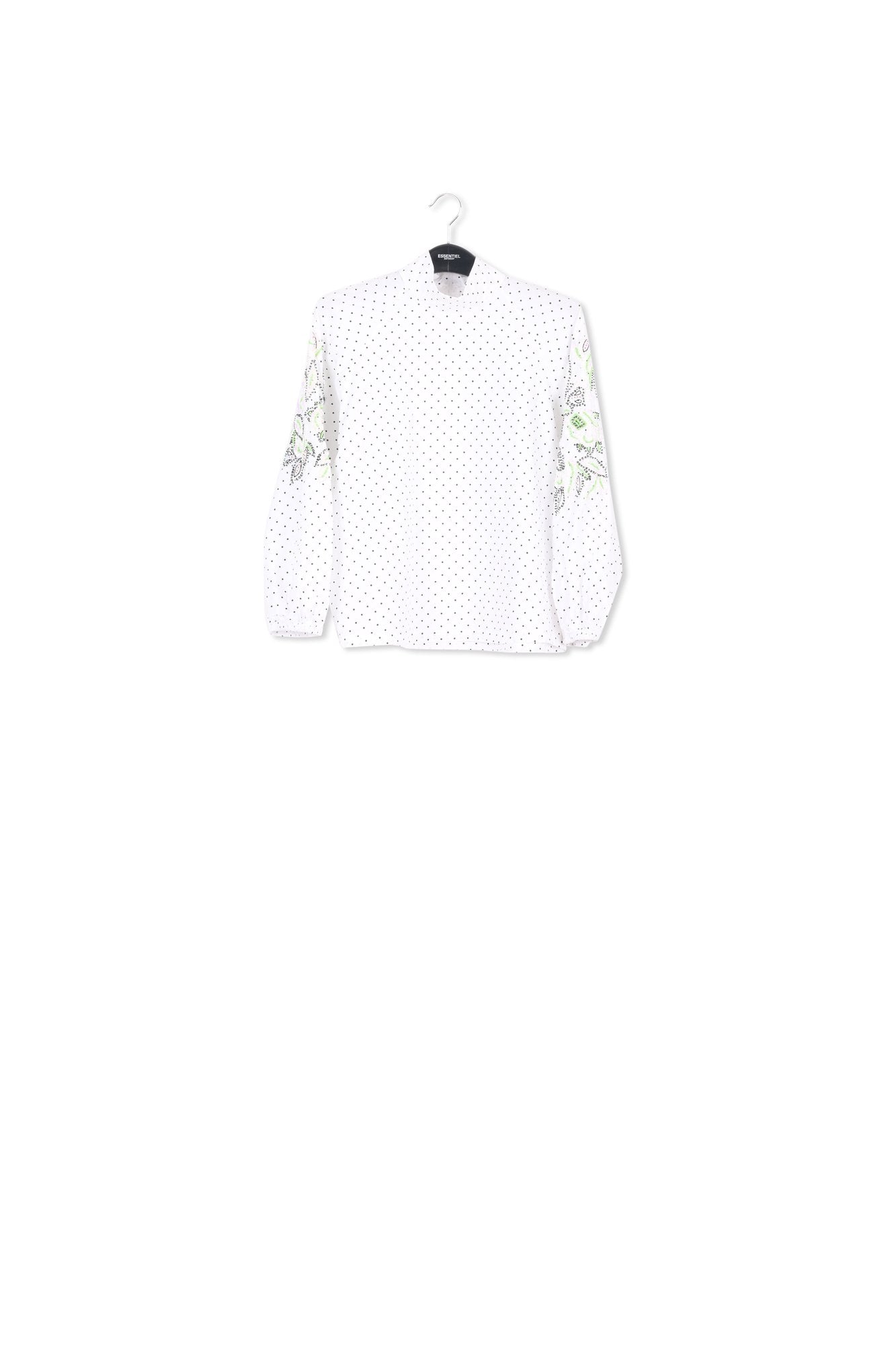 White polka-dotted top with stand-up collar RE—SSENTIEL | Essentiel second hand