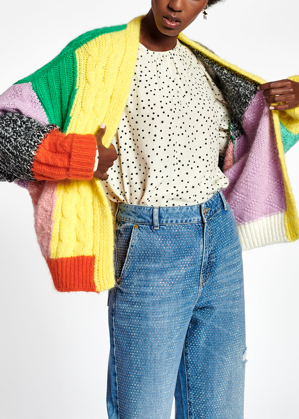 Colorful patchwork knit cardigan RE—SSENTIEL | Essentiel second hand