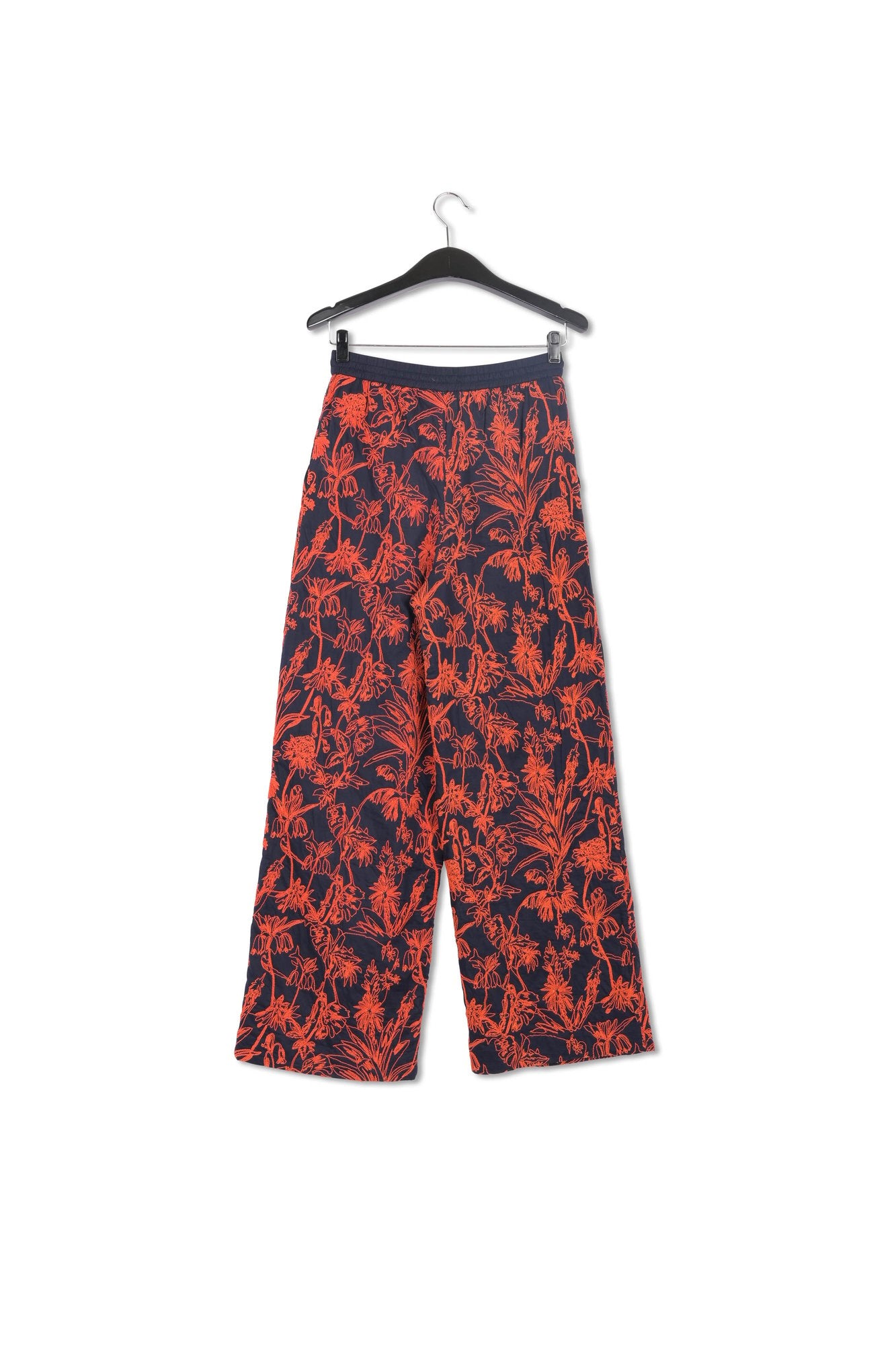 Pantalon large bleu marine à  fleurs brodées RE—SSENTIEL | Essentiel second hand