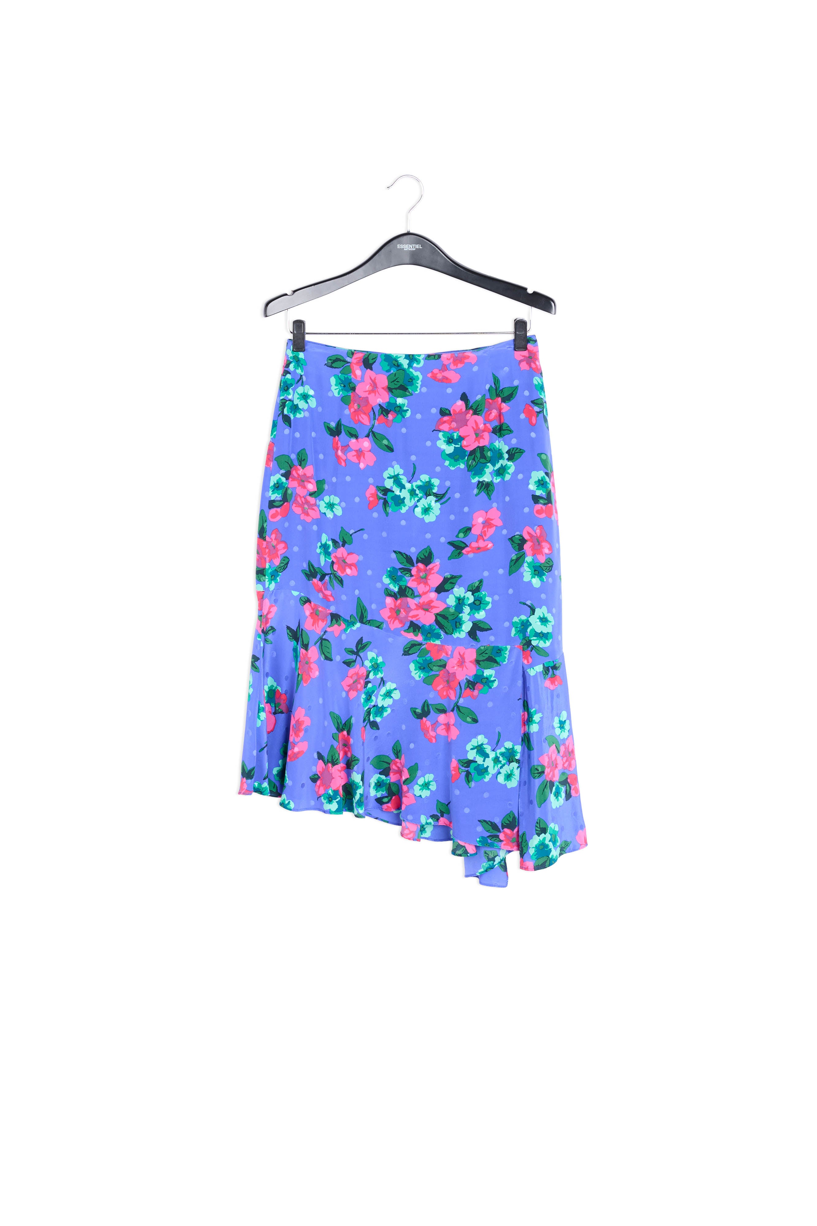 Jupe bleue en soie à fleurs et à pois RE—SSENTIEL | Essentiel second hand