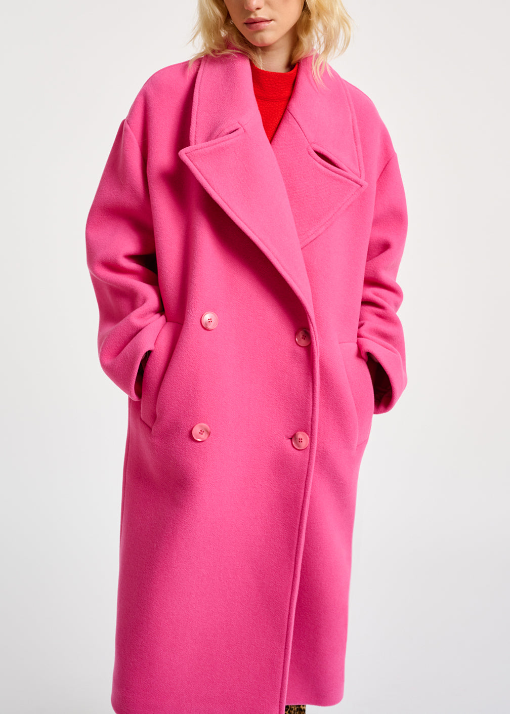 Manteau rose néon à  double boutonnage en laine mélangée RE—SSENTIEL | Essentiel second hand