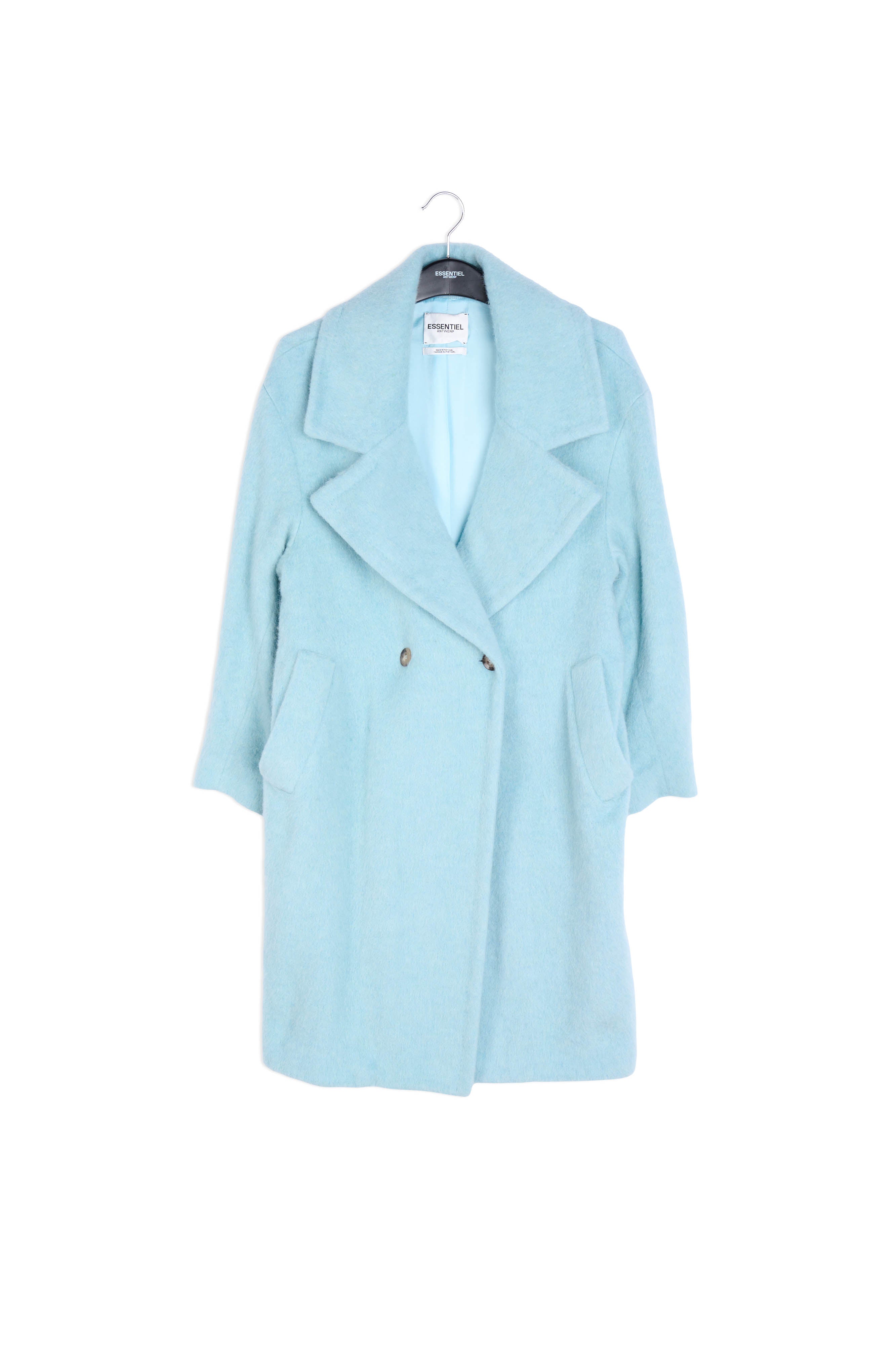Light blue oversized recycled wool blend coat RE—SSENTIEL | Essentiel second hand
