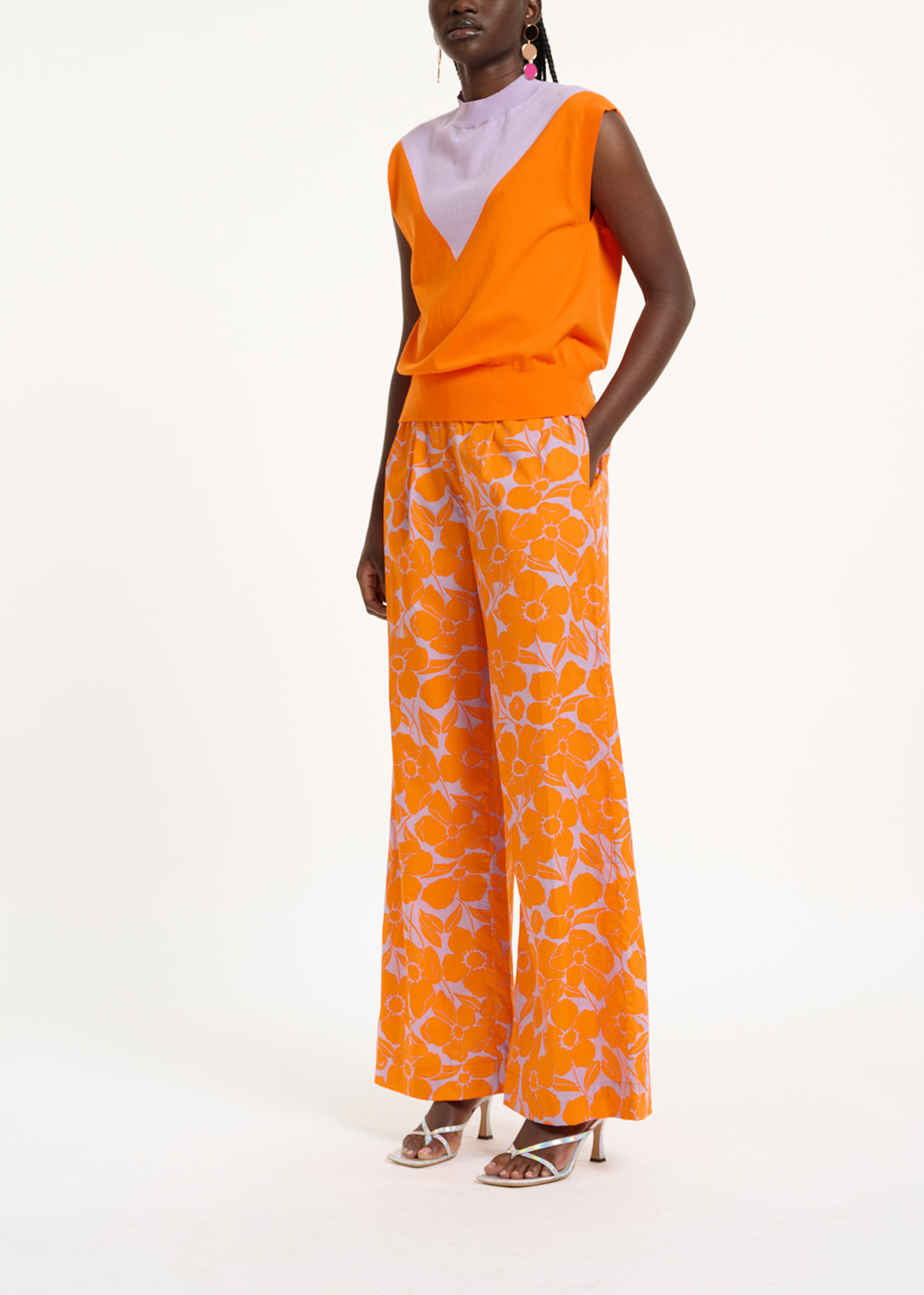 Orange and lilac knitted sleeveless top RE—SSENTIEL | Essentiel second hand