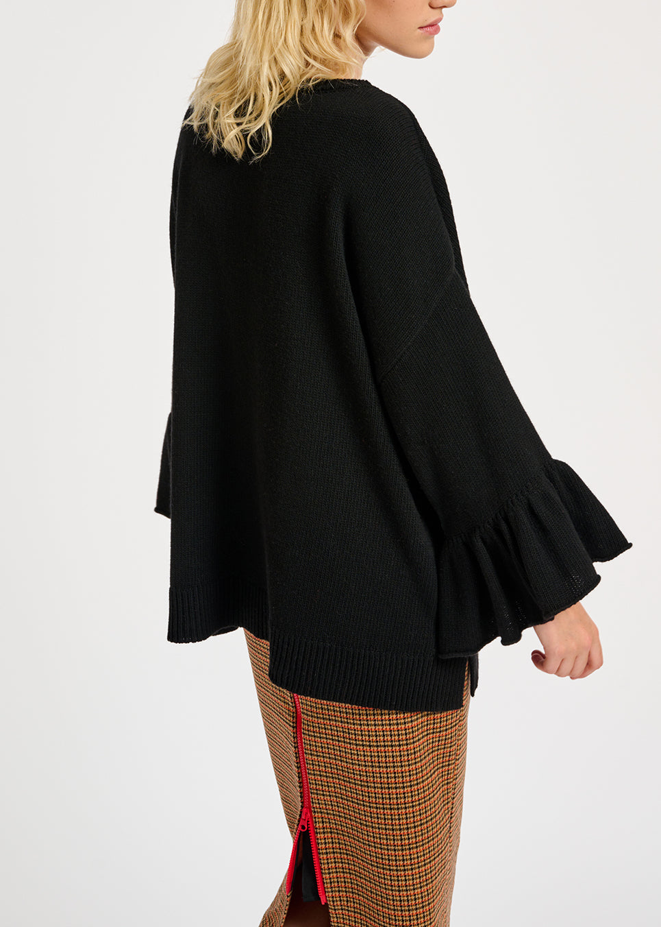 Off-white and orange houndstooth motif pencil skirt RE—SSENTIEL | Essentiel second hand