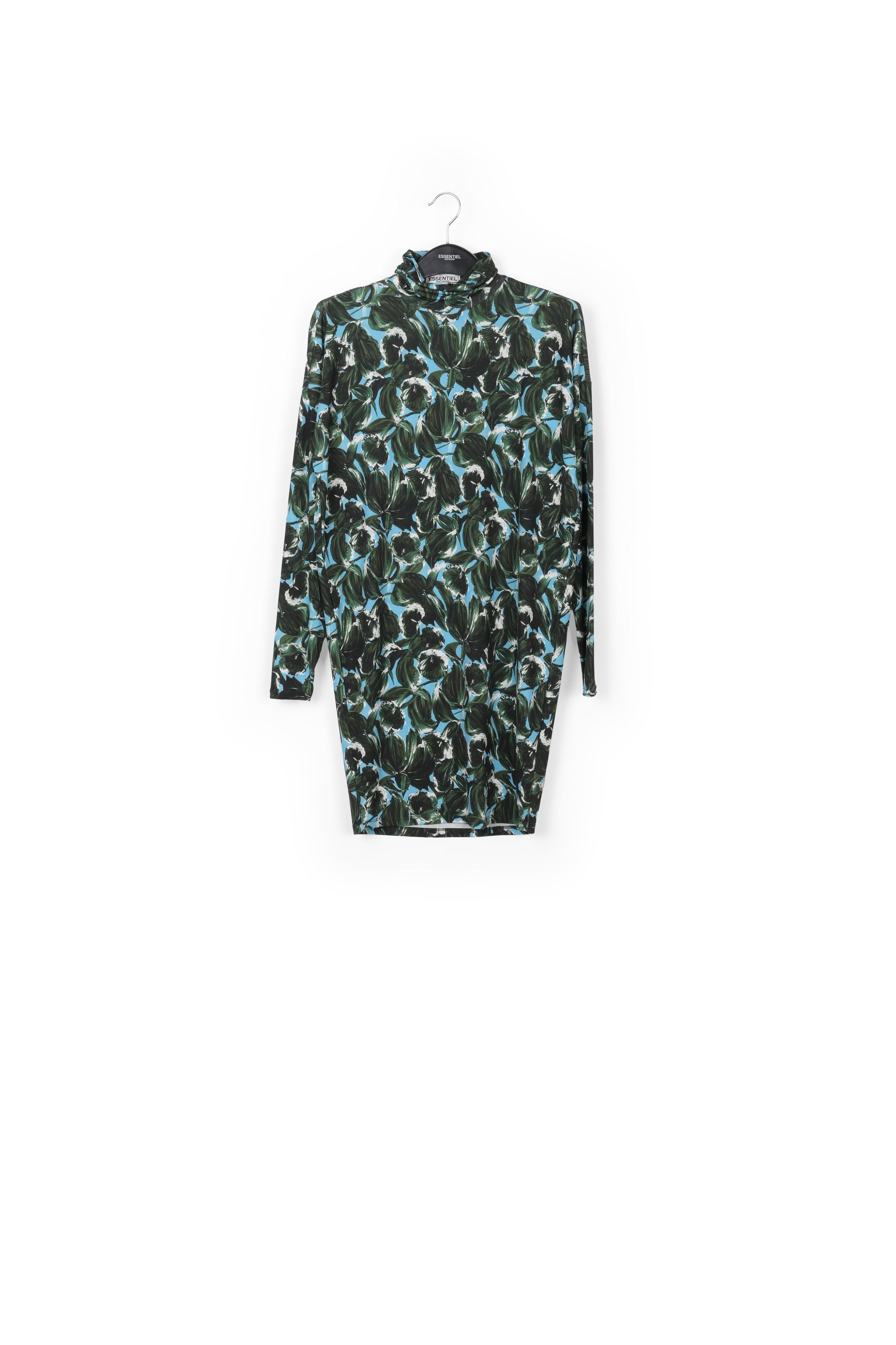 Mini-robe à col roulé à imprimé feuillage bleu et vert RE—SSENTIEL | Essentiel second hand