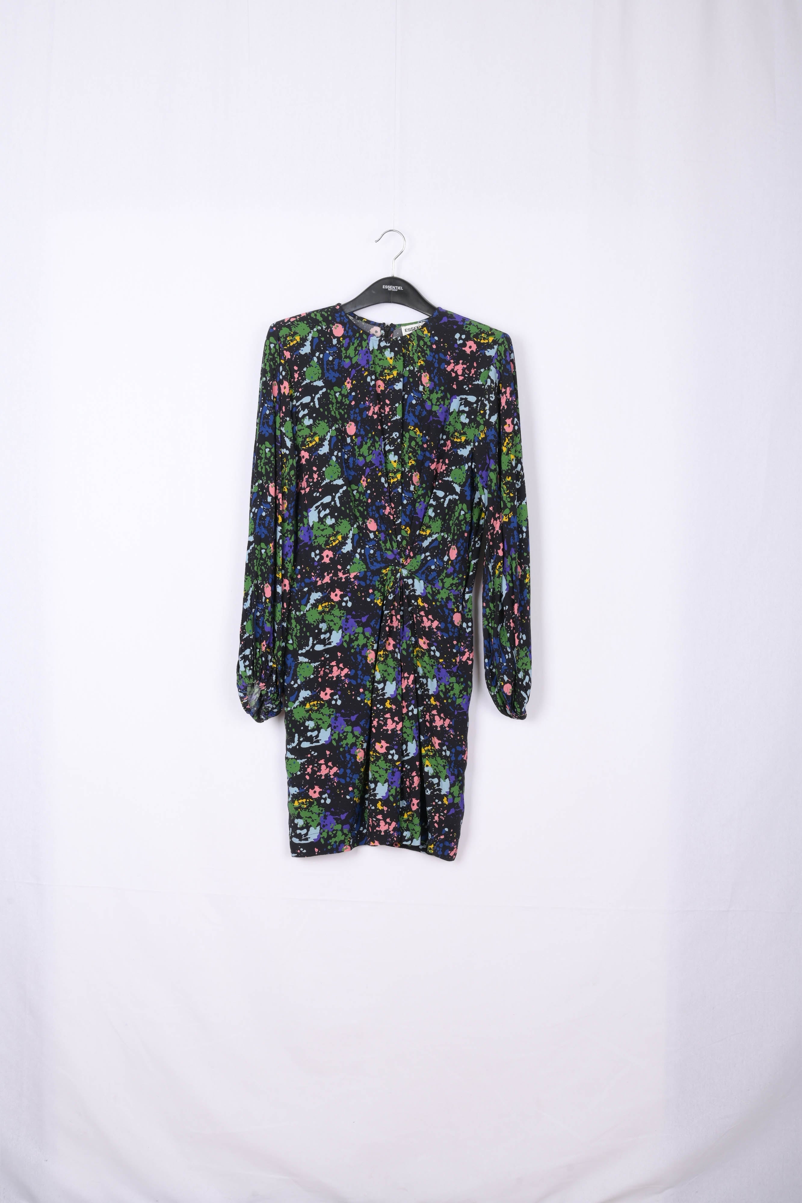 Mini-robe noire et bleue fleurie à taille cintrée RE—SSENTIEL | Essentiel second hand