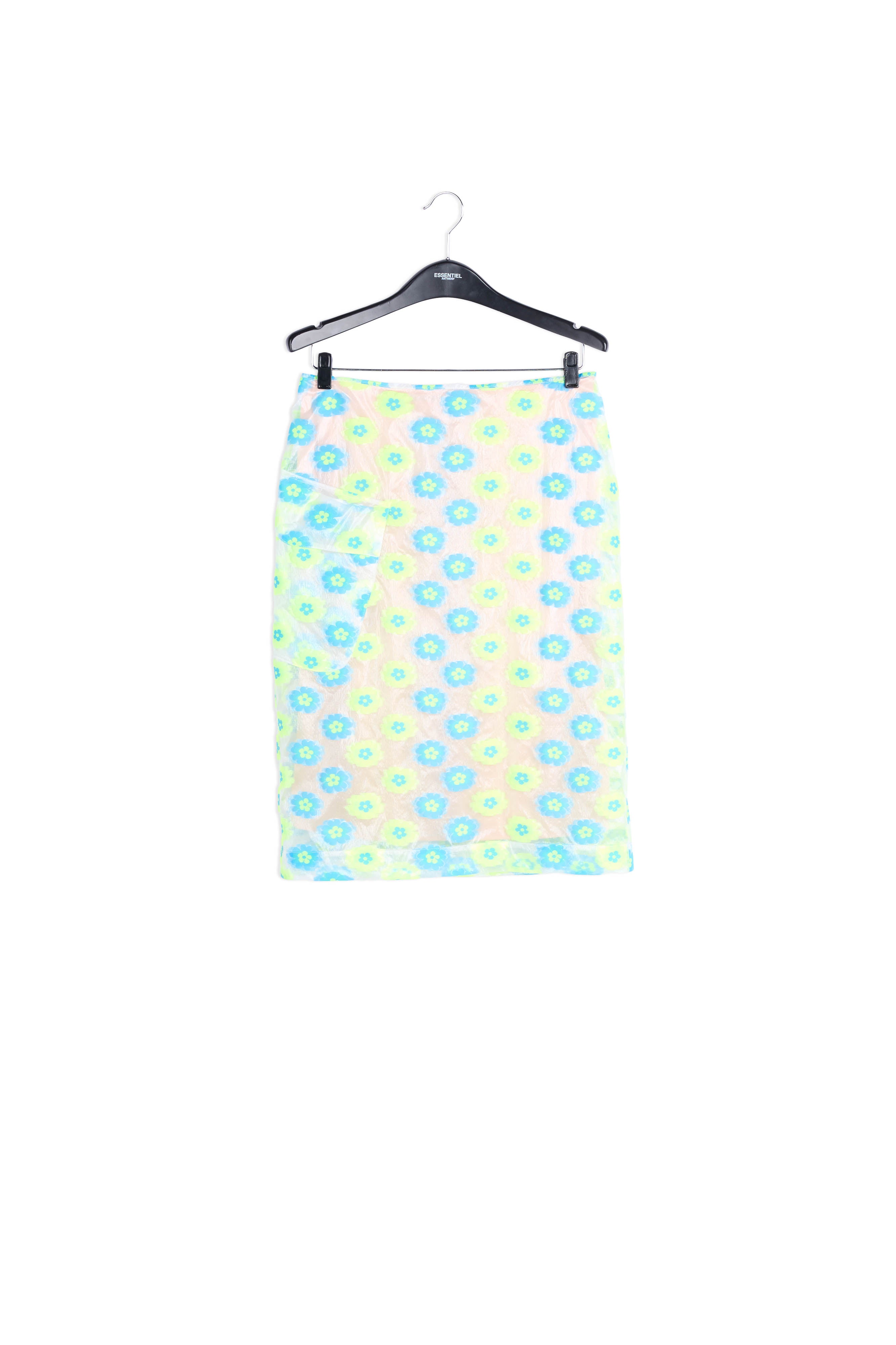Neon green and blue floral-print see-through pencil skirt RE—SSENTIEL | Essentiel second hand