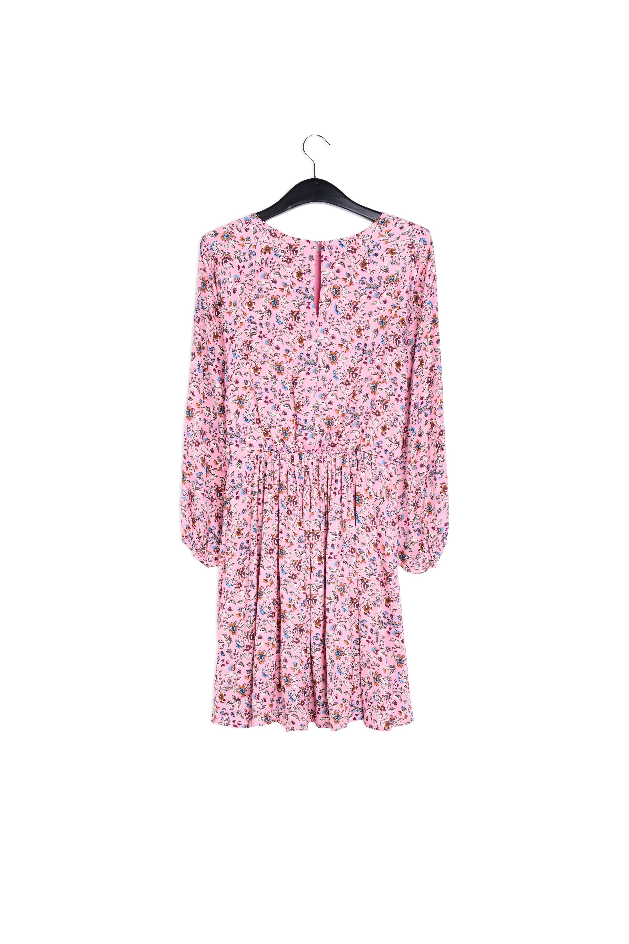 Roze gebloemde mini jurk met lange mouwen RE—SSENTIEL | Essentiel second hand