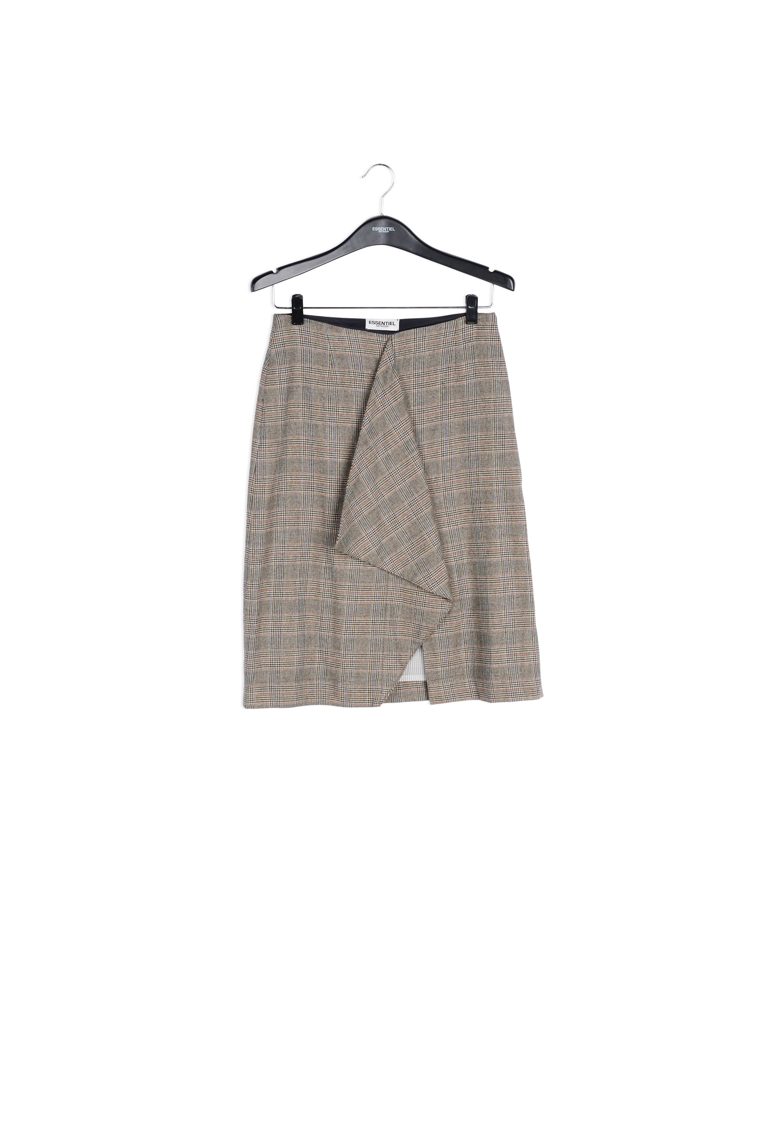 Jupe grise à carreaux avec fente volantée RE—SSENTIEL | Essentiel second hand