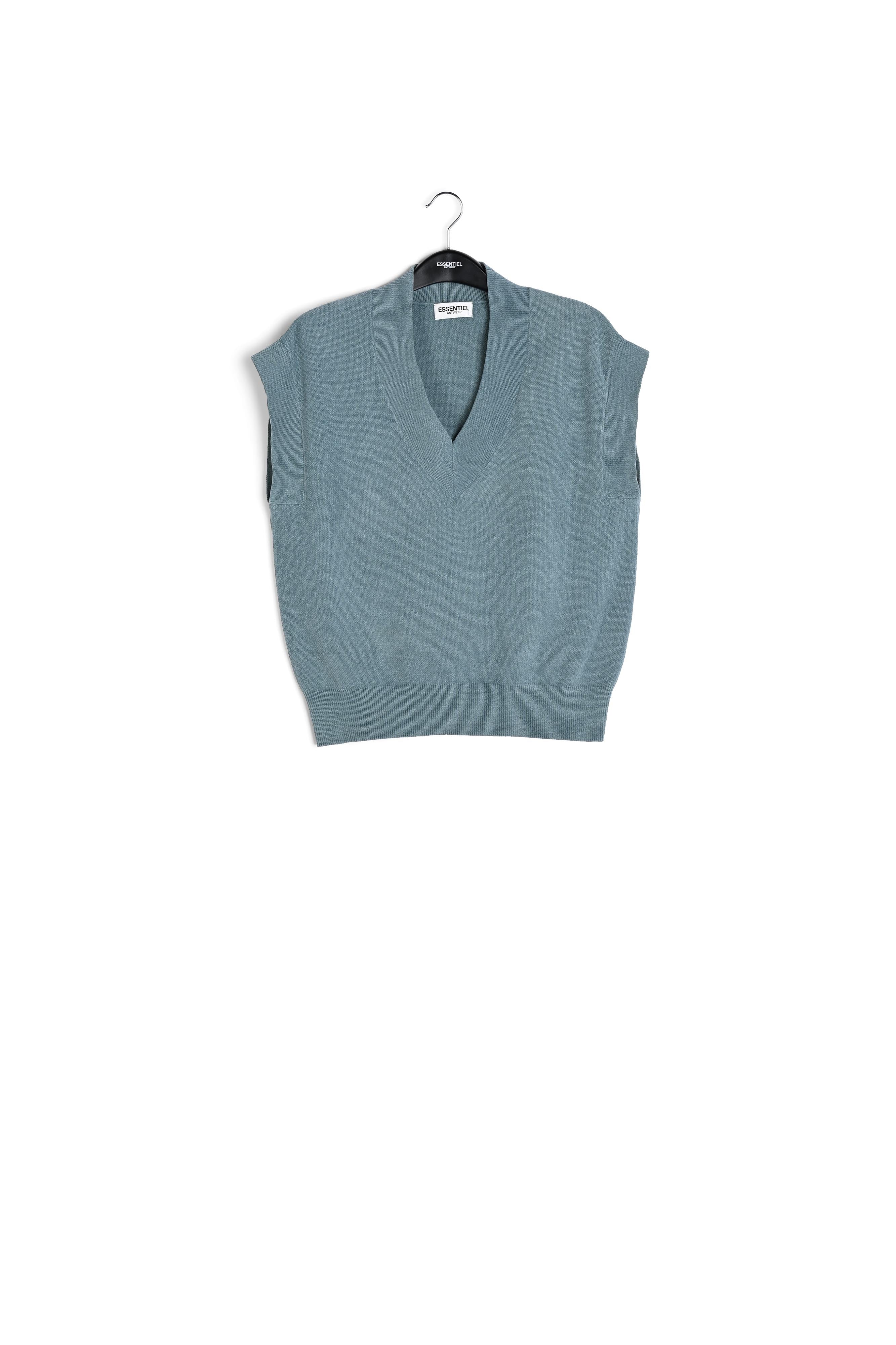 Blue V-neck short-sleeved sweater RE—SSENTIEL | Essentiel second hand