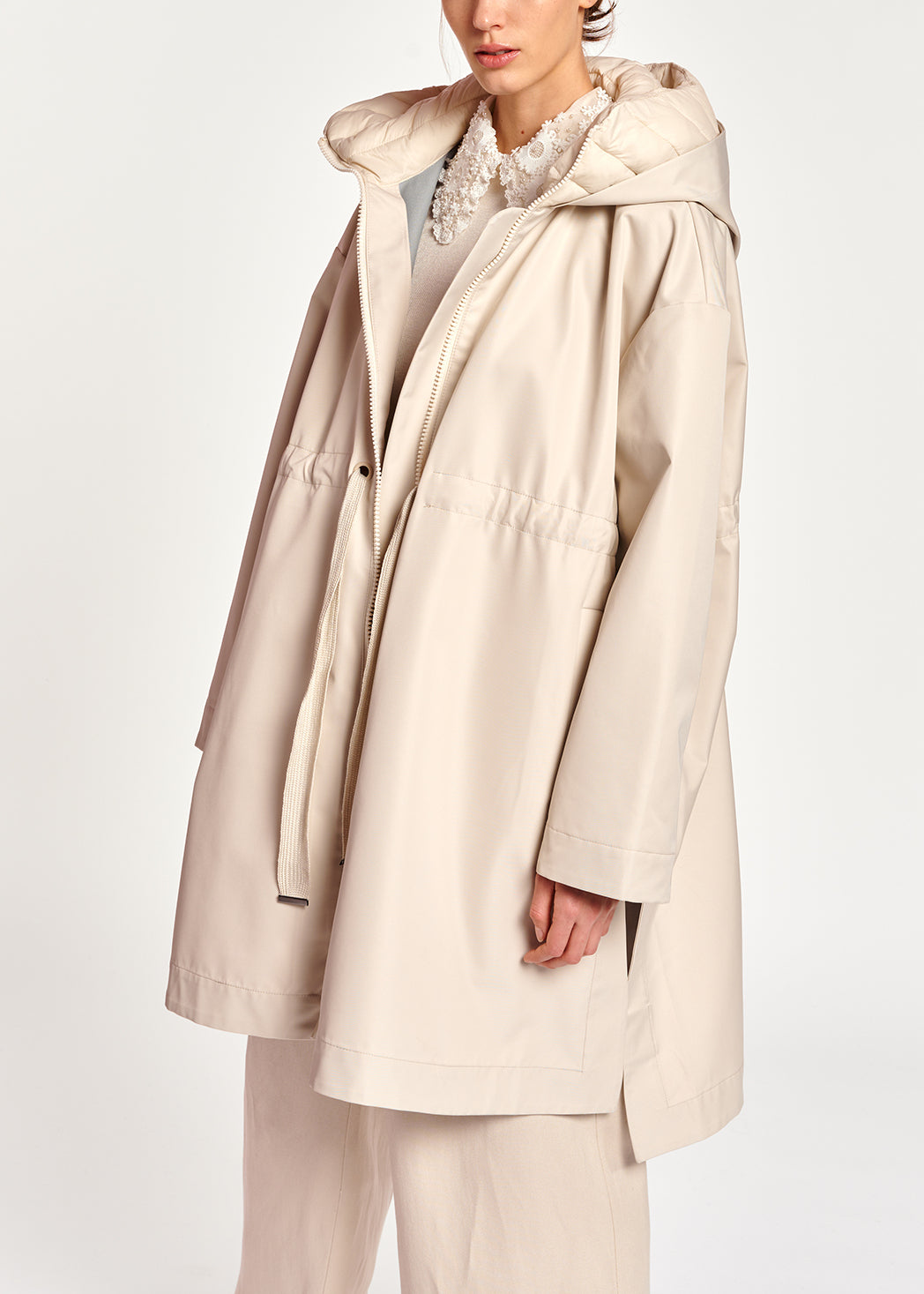 Cream oversized hooded raincoat RE—SSENTIEL | Essentiel second hand