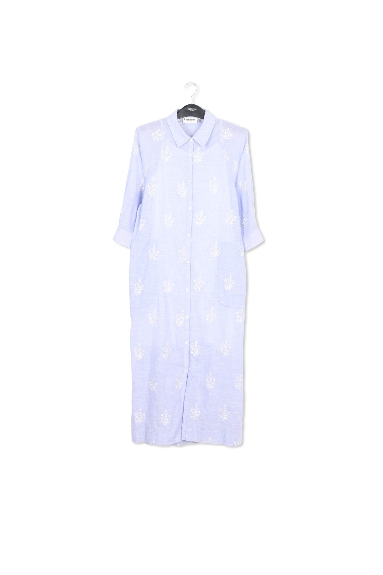 Light blue embellished embroidered cotton shirt dress RE—SSENTIEL | Essentiel second hand
