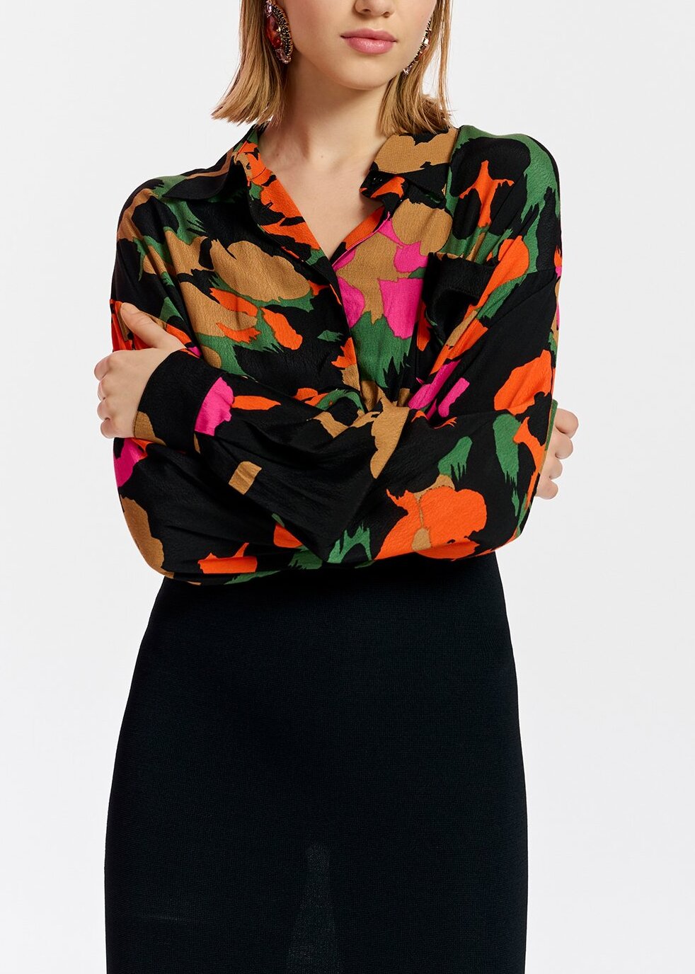 Black abstract-print and rib-knitted midi dress RE—SSENTIEL | Essentiel second hand