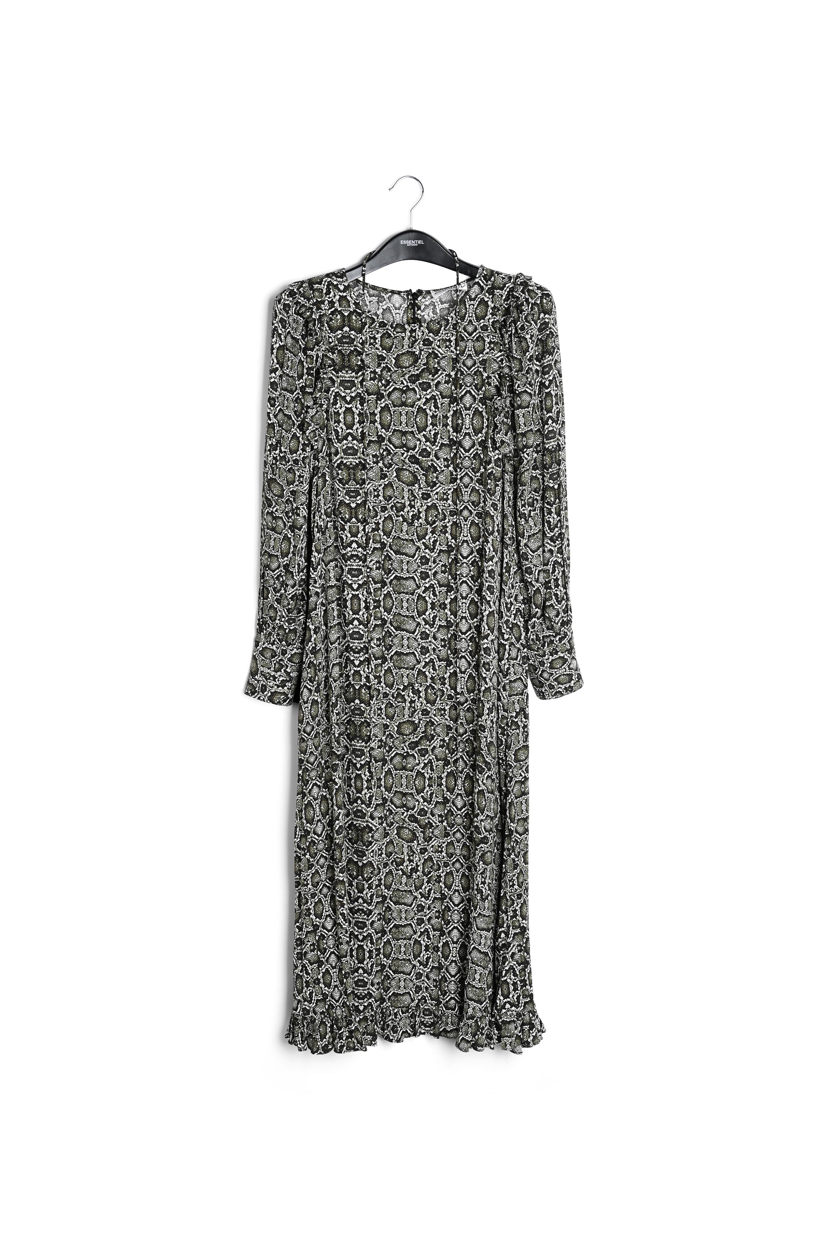 Kakigroene midi-jurk met slangenprint RE—SSENTIEL | Essentiel second hand