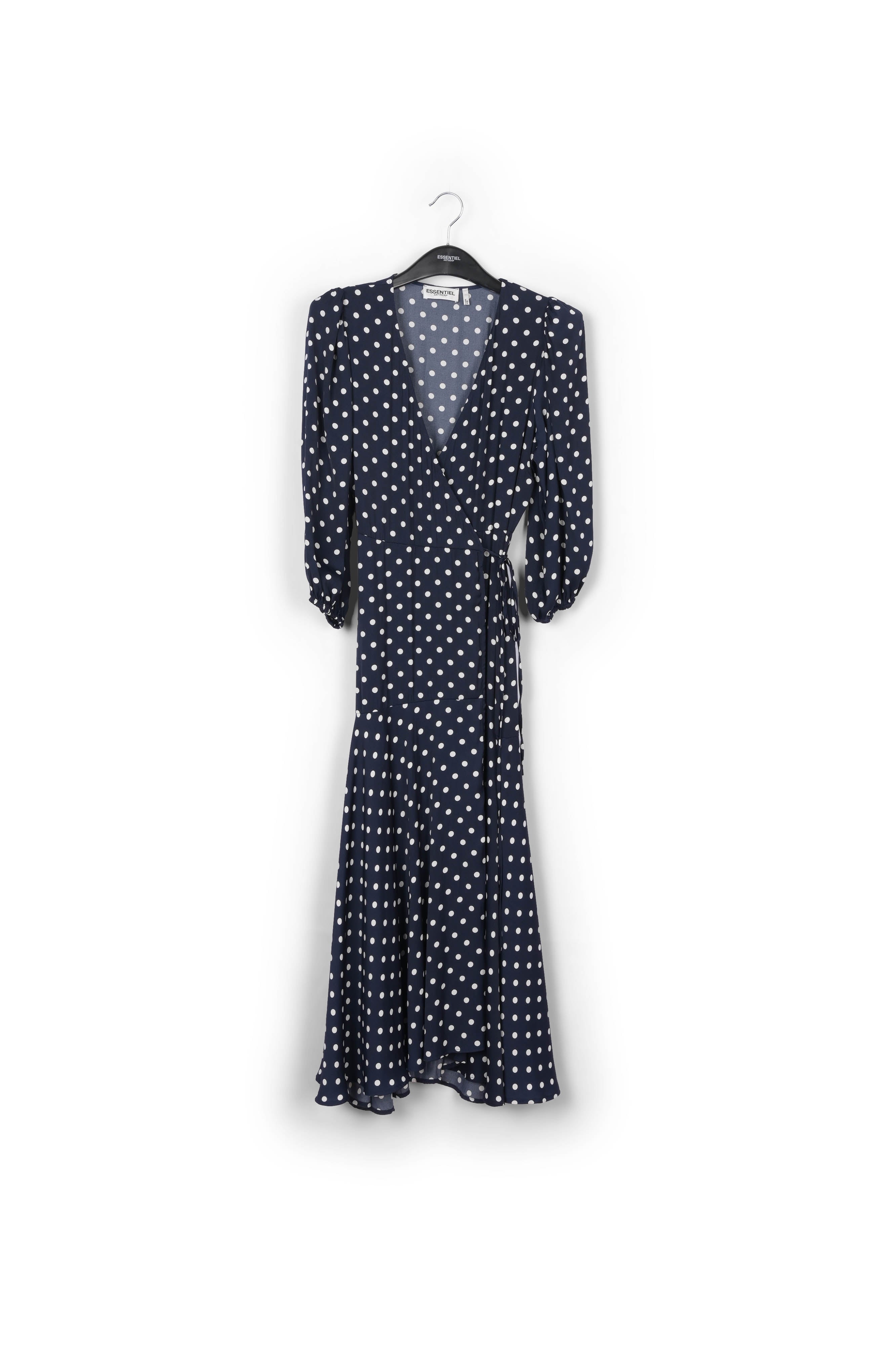 Robe maxi portefeuille bleu foncé à pois RE—SSENTIEL | Essentiel second hand