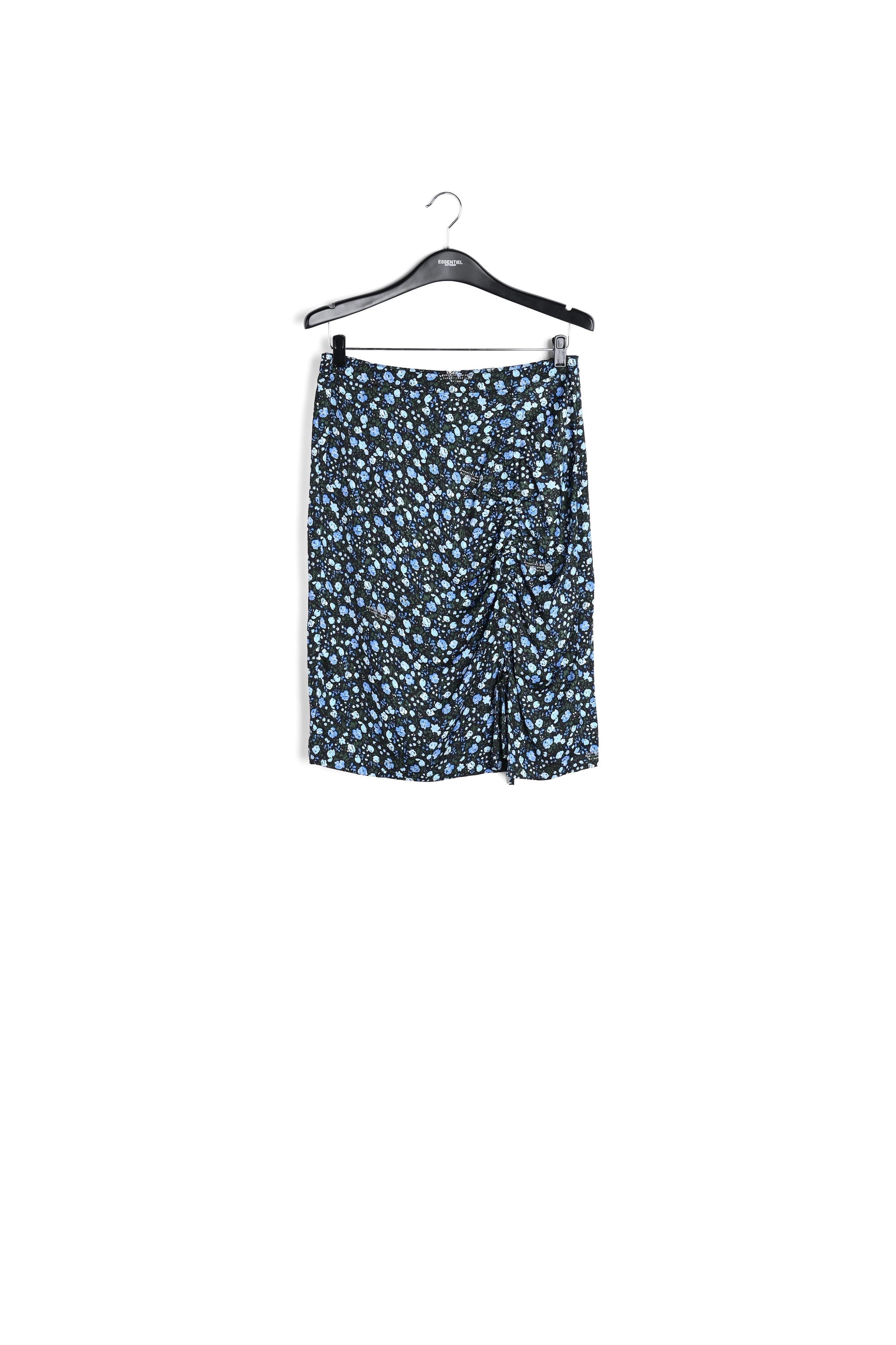 Jupe fourreau fleurie bleue et verte avec fente RE—SSENTIEL | Essentiel second hand