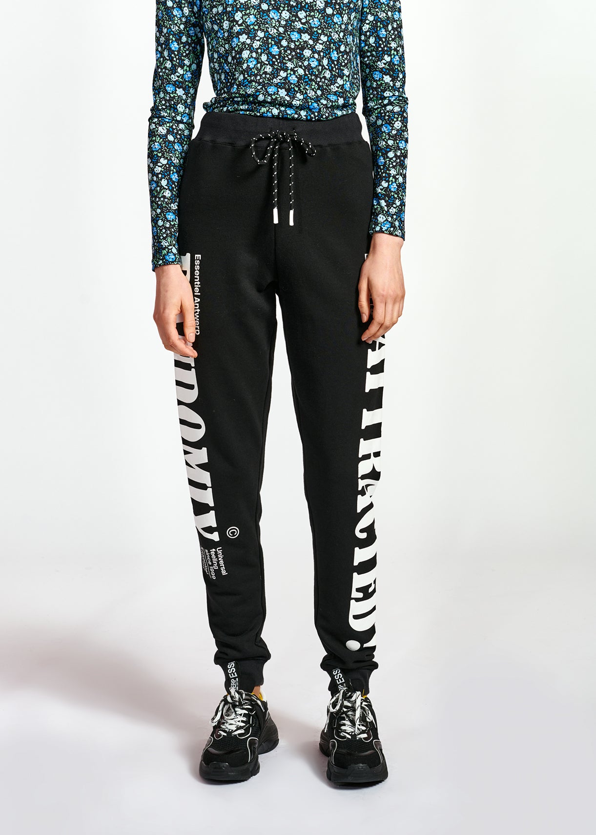 Black jersey track pants with print RE—SSENTIEL | Essentiel second hand