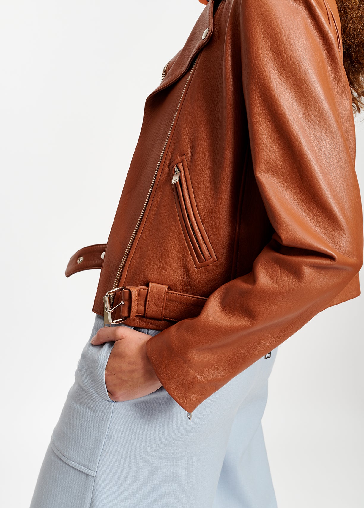 Brown leather biker jacket RE—SSENTIEL | Essentiel second hand