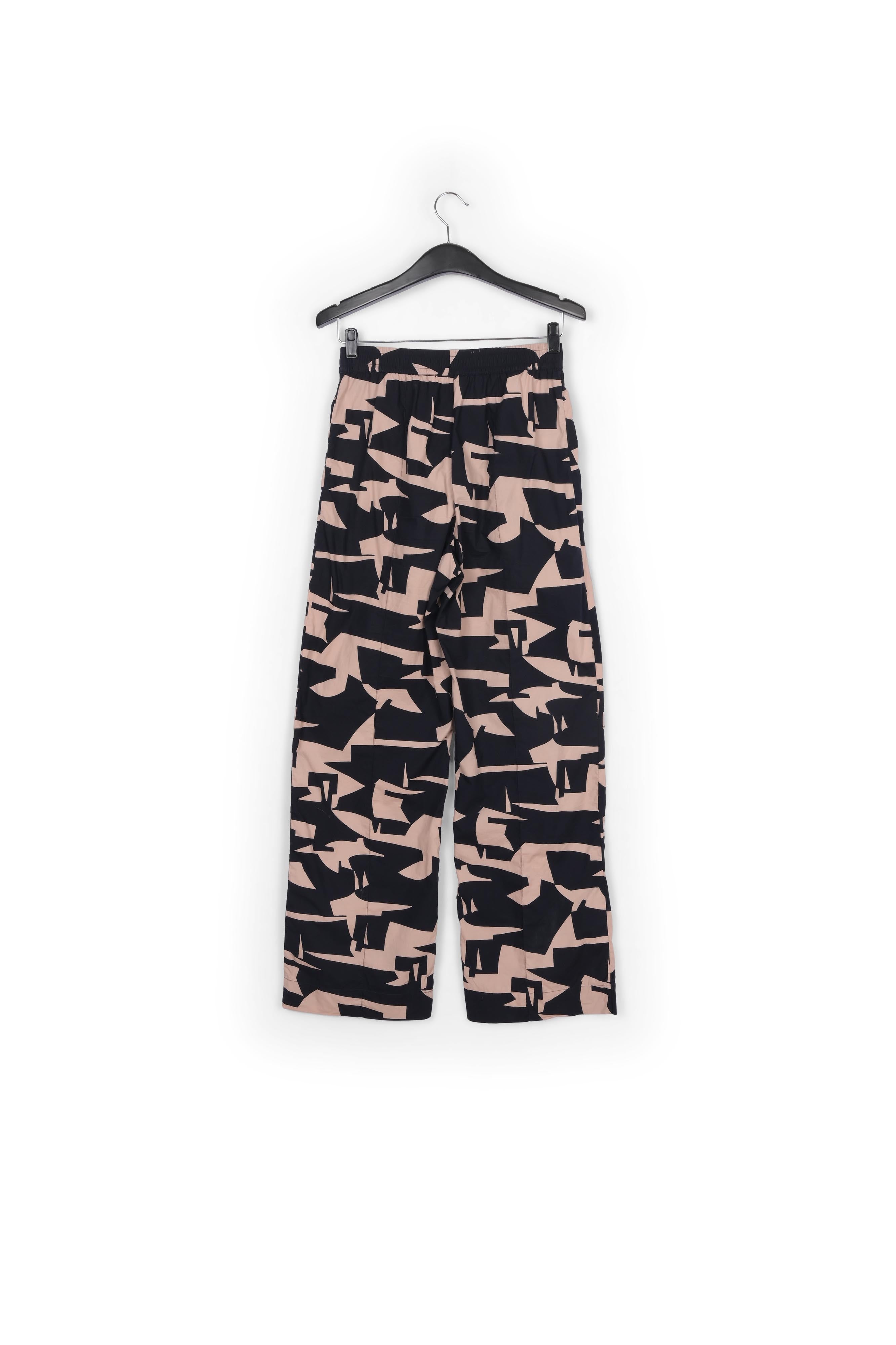 Beige cotton pants with dark blue graphic print RE—SSENTIEL | Essentiel second hand