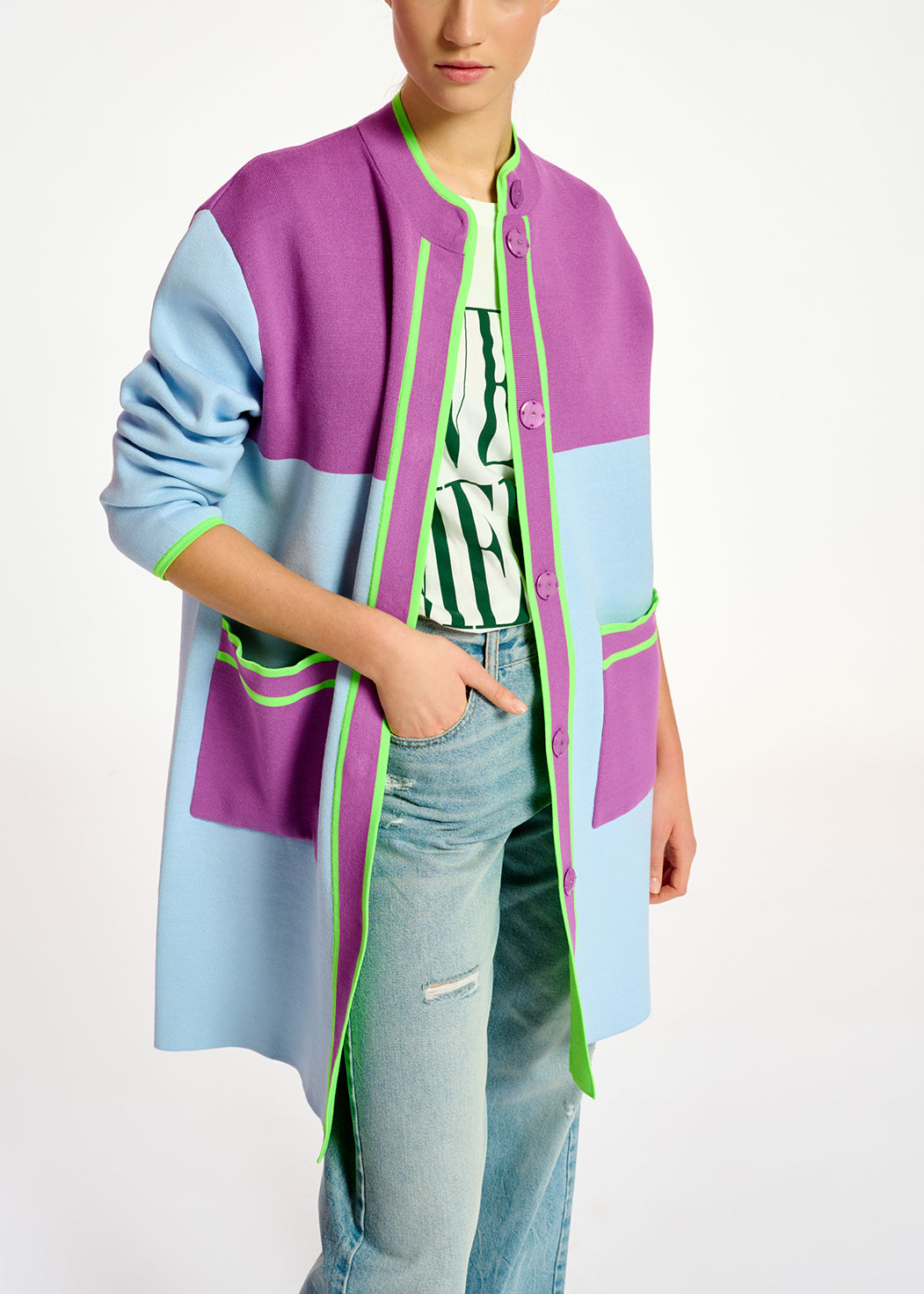 Manteau oversize en tricot bleu clair RE—SSENTIEL | Essentiel second hand