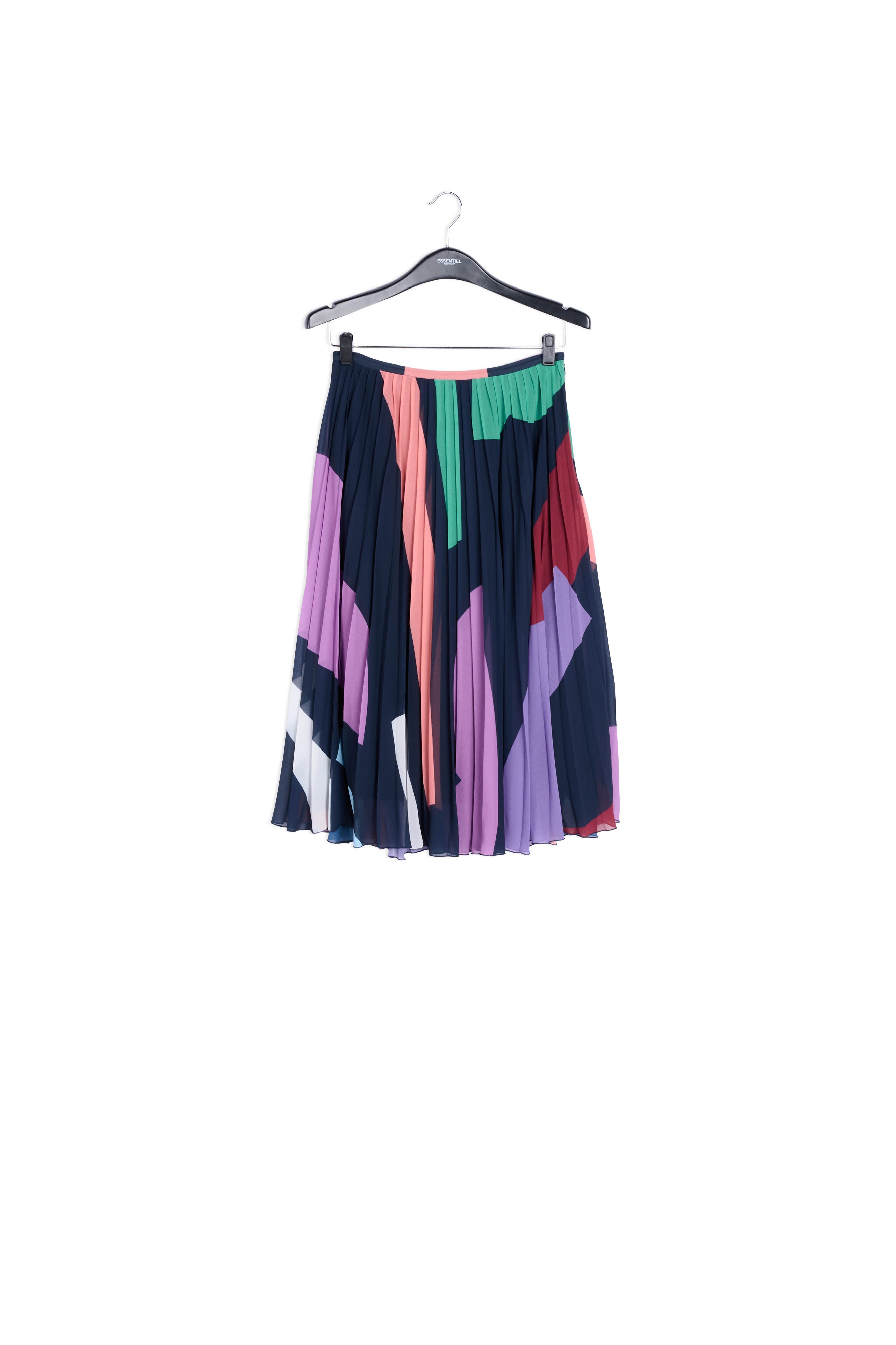 Dark blue graphic print plissé midi skirt RE—SSENTIEL | Essentiel second hand