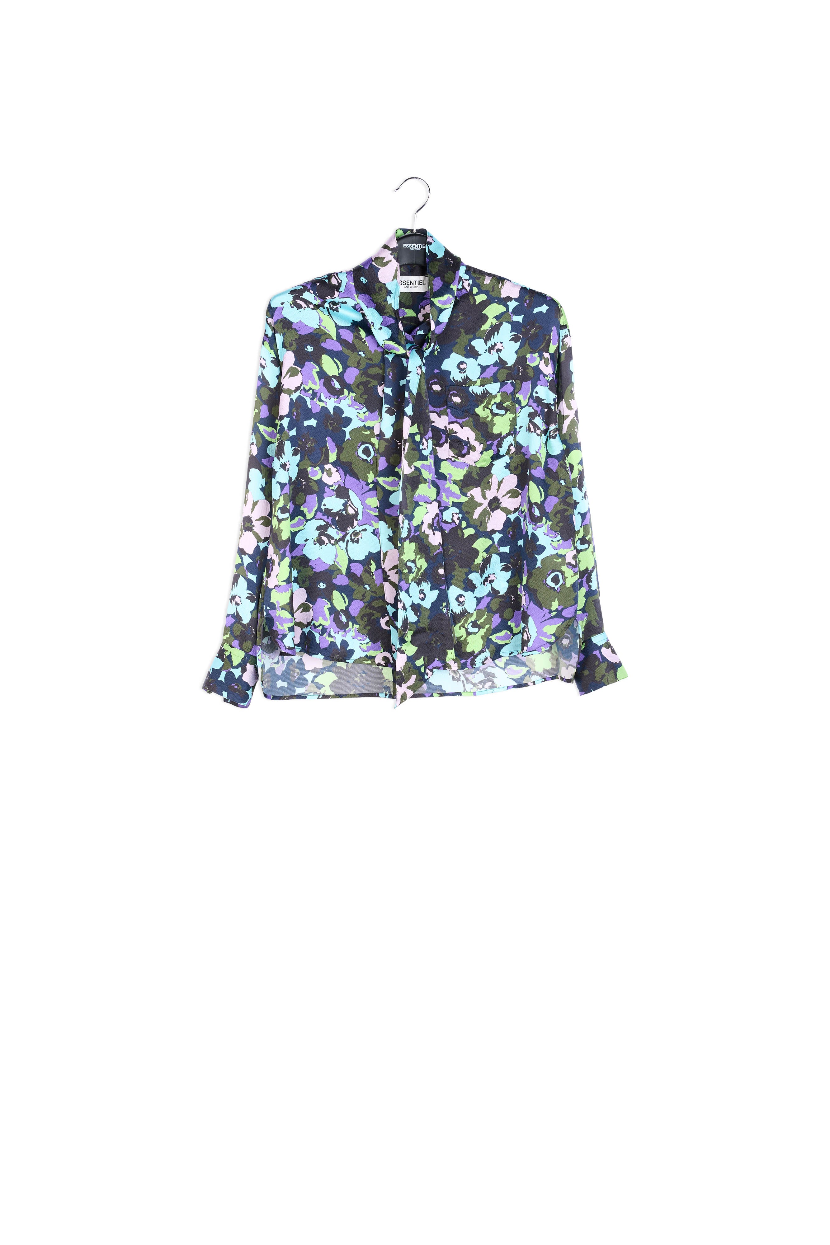 Navy blue multifloral silk bowtie shirt RE—SSENTIEL | Essentiel second hand