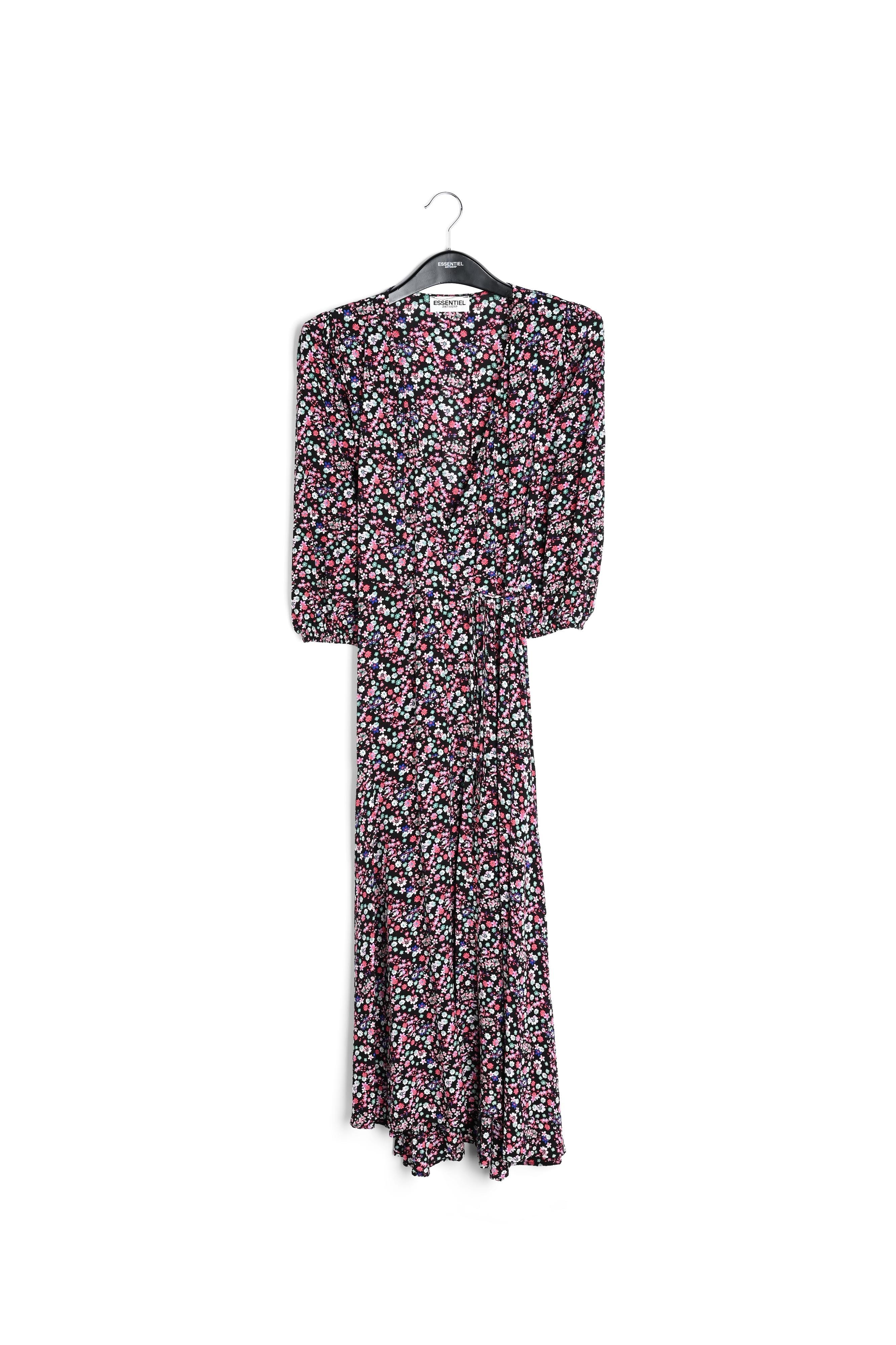 Robe maxi cache-cœur noire à imprimé floral RE—SSENTIEL | Essentiel second hand