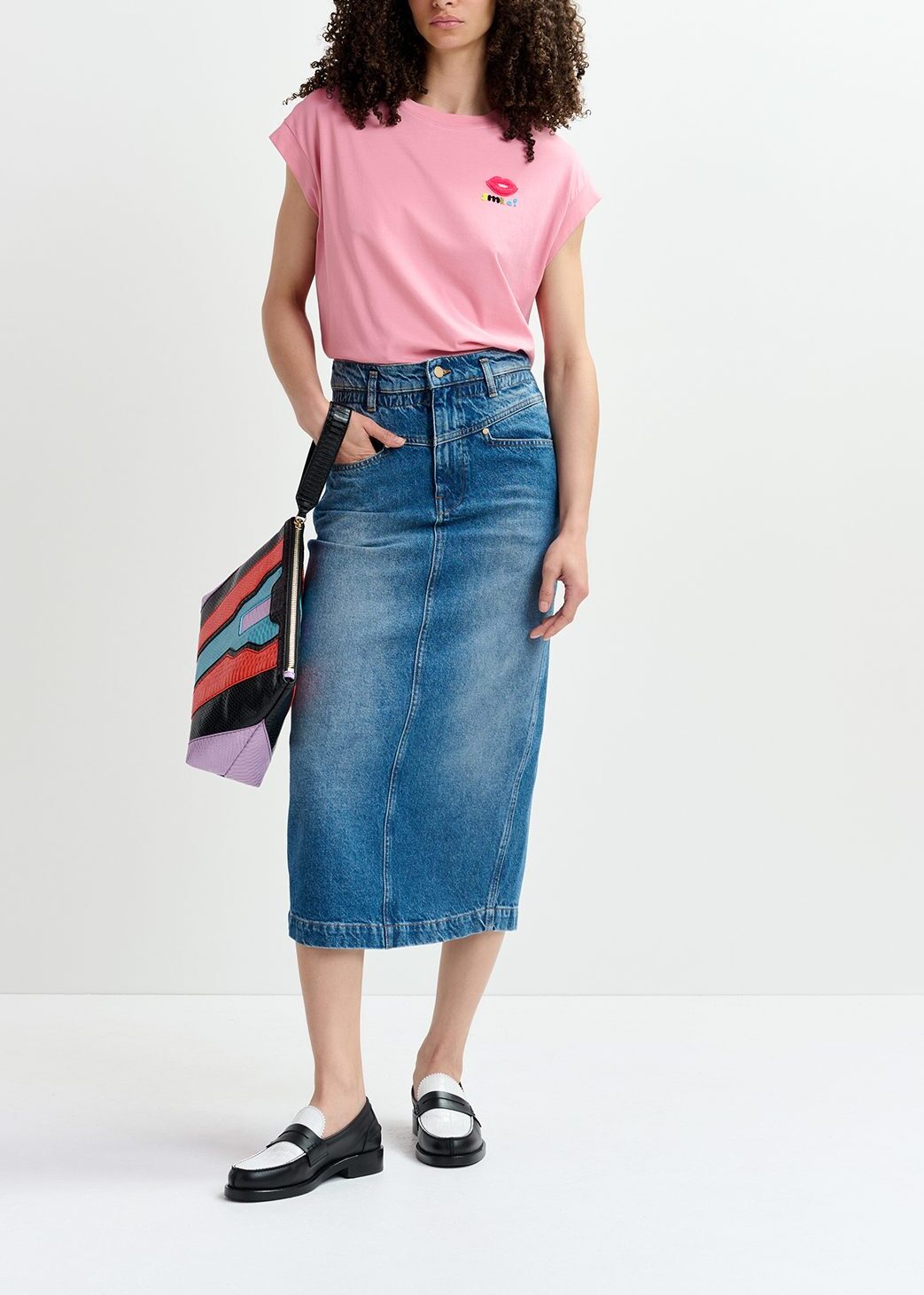 Blue denim midi skirt with paperbag waist RE—SSENTIEL | Essentiel second hand
