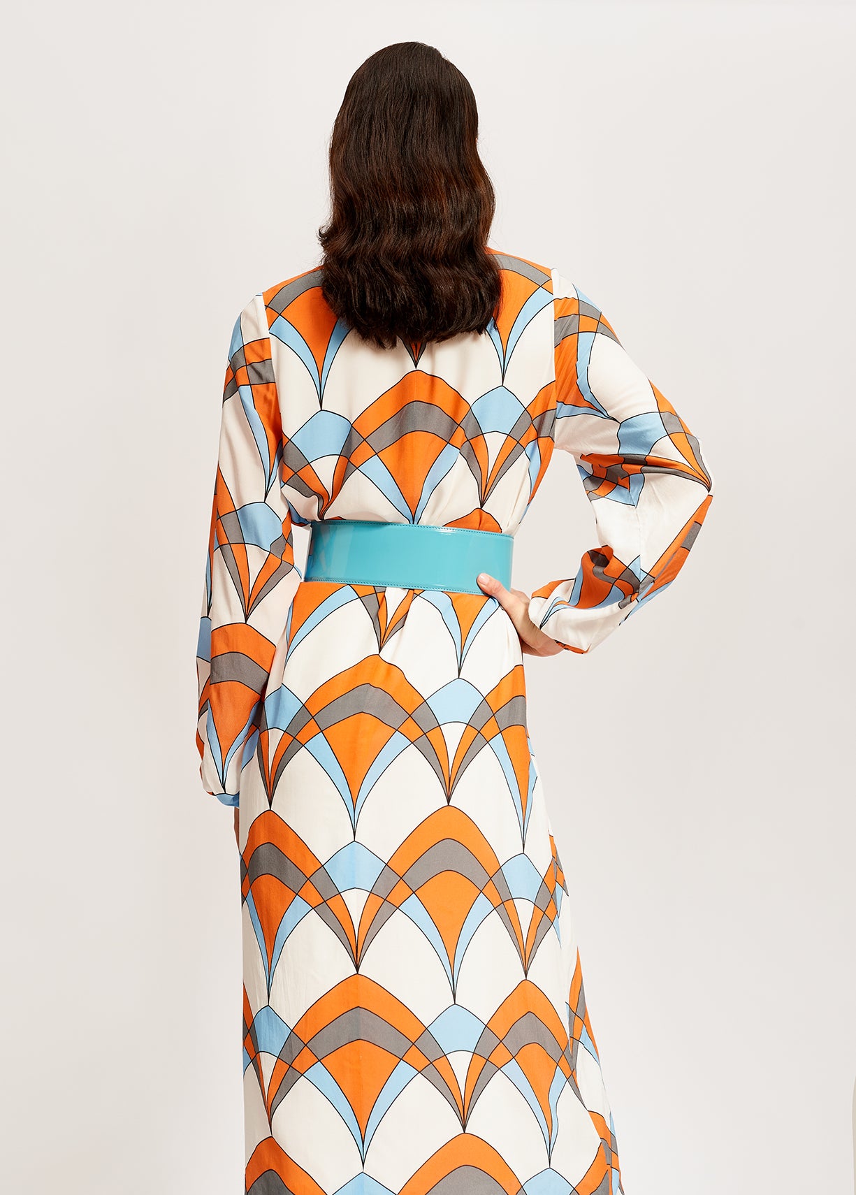 Robe blanc cassé à imprimé graphique et nœud lavallière RE—SSENTIEL | Essentiel second hand