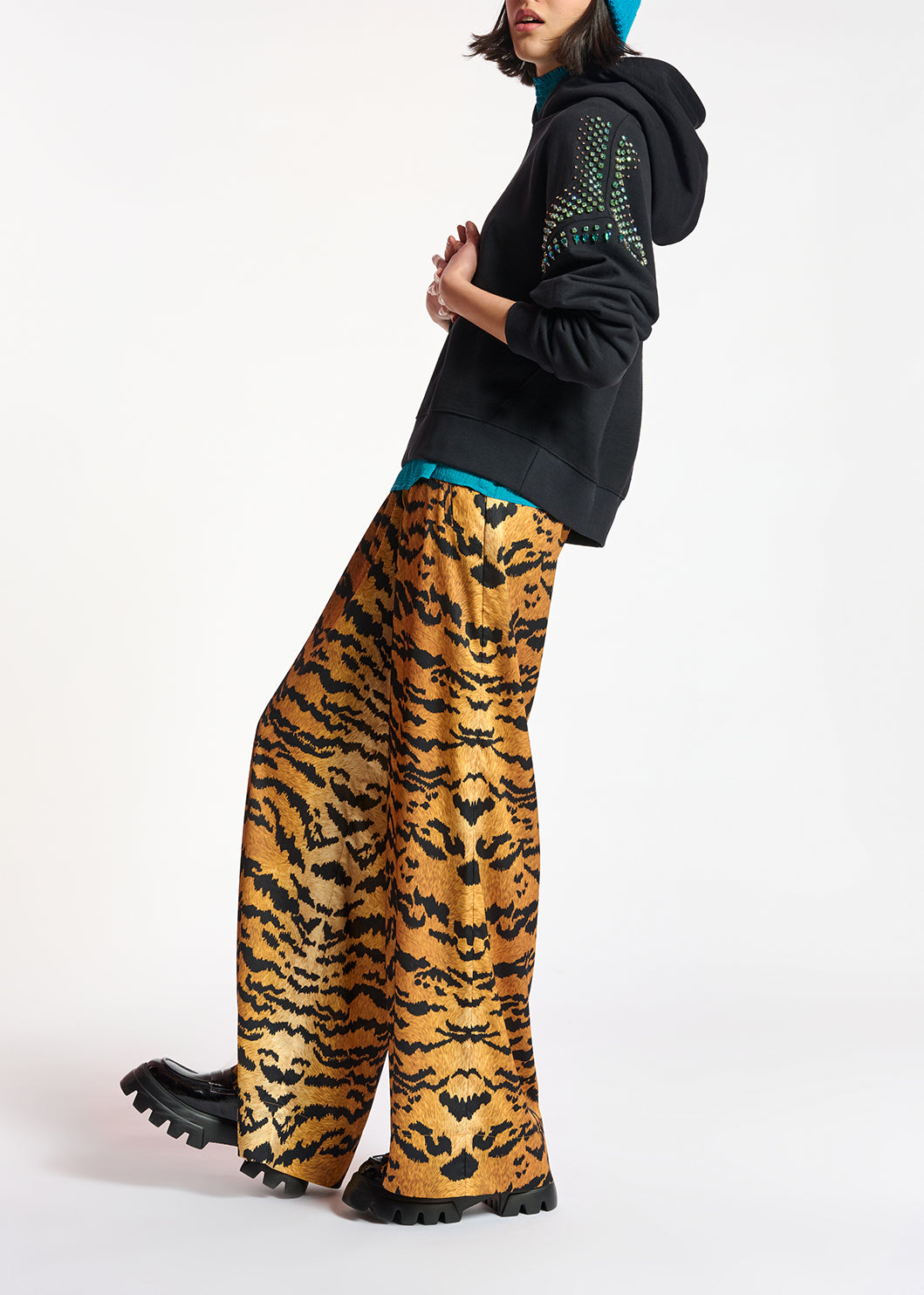 Black hoodie with colorful rhinestone embellishments RE—SSENTIEL | Essentiel second hand