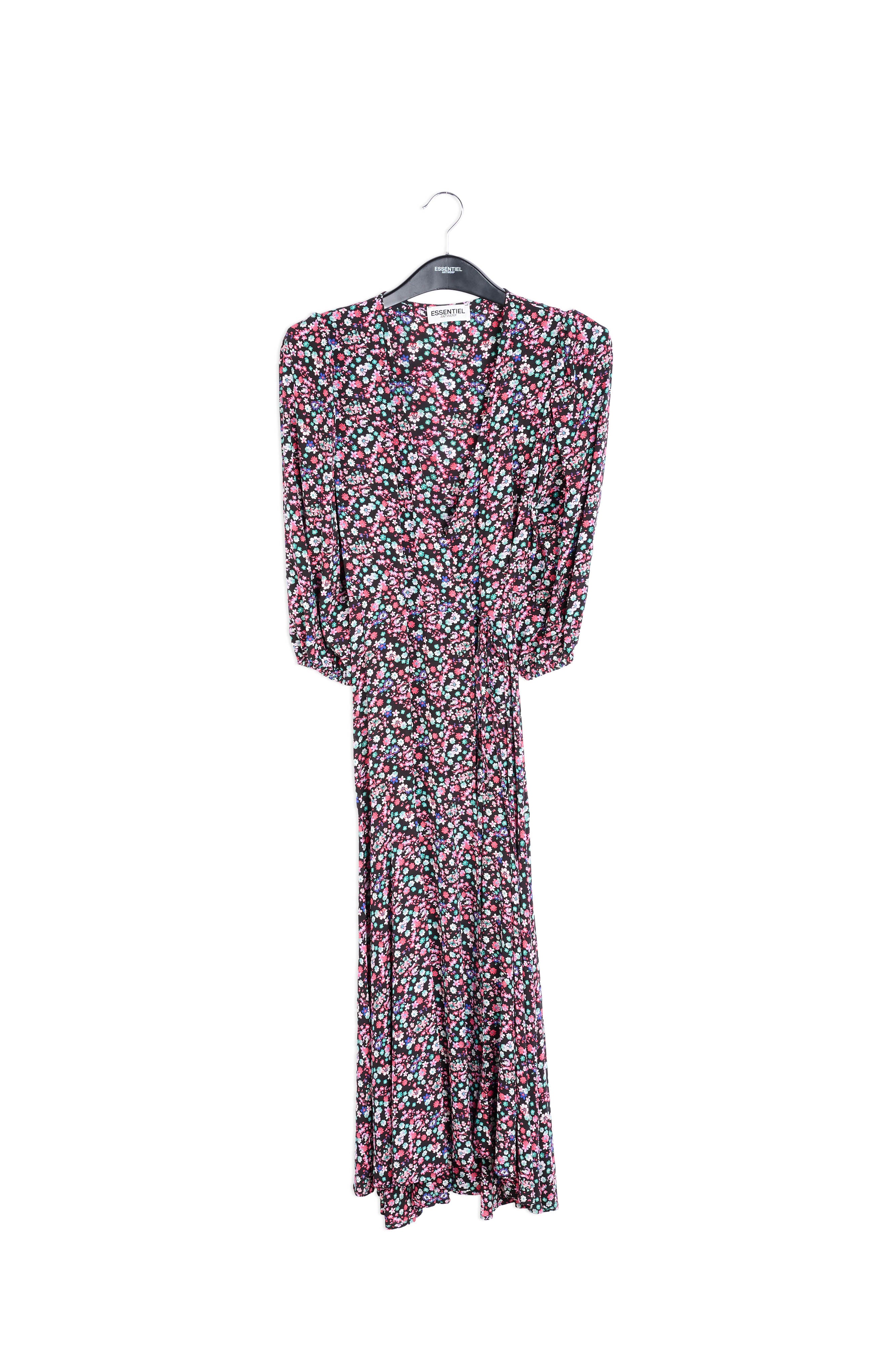 Black floral-print wrap maxi dress RE—SSENTIEL | Essentiel second hand
