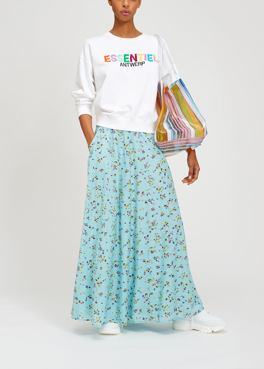 Light blue floral midi skirt RE—SSENTIEL | Essentiel second hand